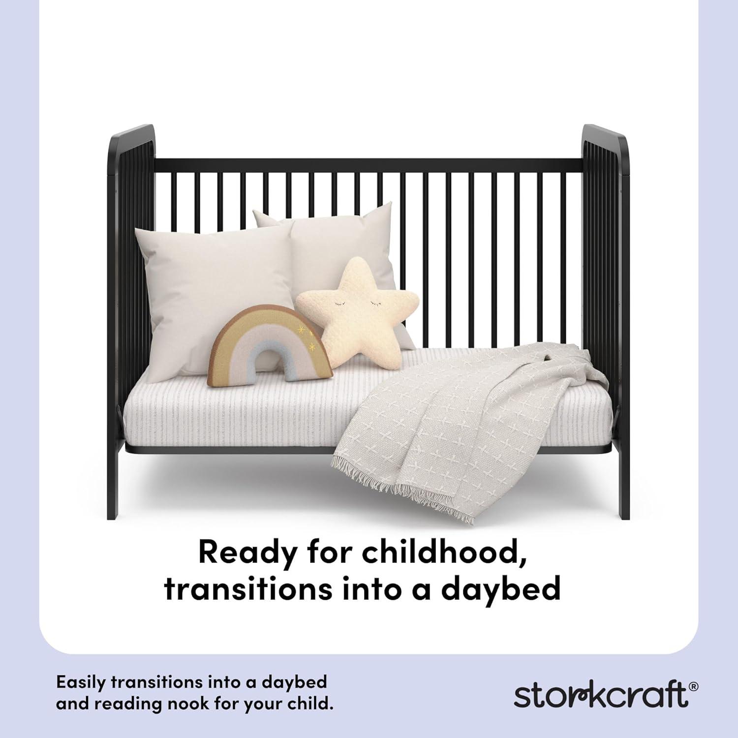 imageStorkcraft Pasadena 3in1 Convertible Crib White GREENGUARD Gold Certified Converts to Daybed and Toddler Bed Fits Standard FullSize Crib Mattress Adjustable Mattress HeightBlack