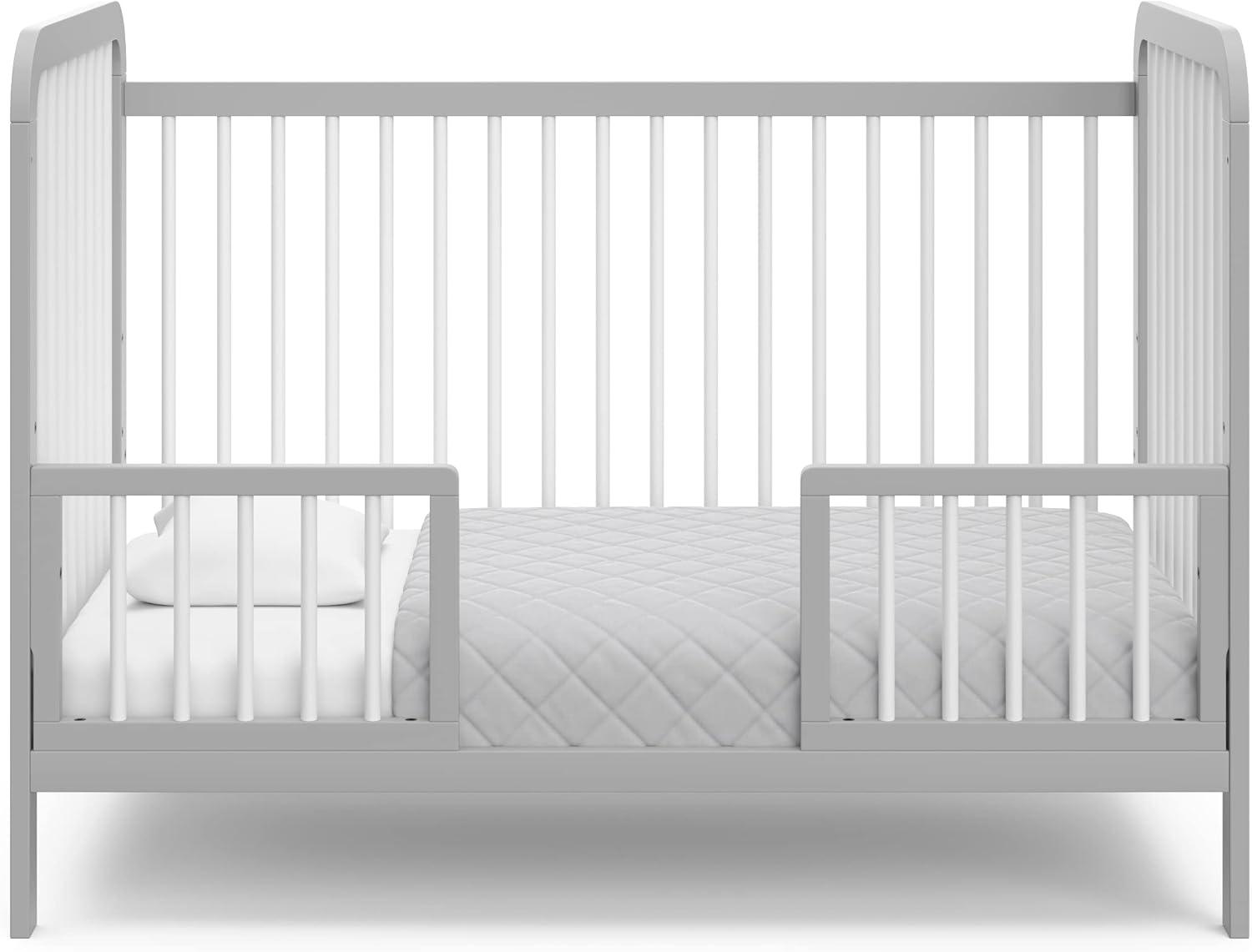 imageStorkcraft Pasadena 3in1 Convertible Crib White GREENGUARD Gold Certified Converts to Daybed and Toddler Bed Fits Standard FullSize Crib Mattress Adjustable Mattress HeightPebble Gray With White