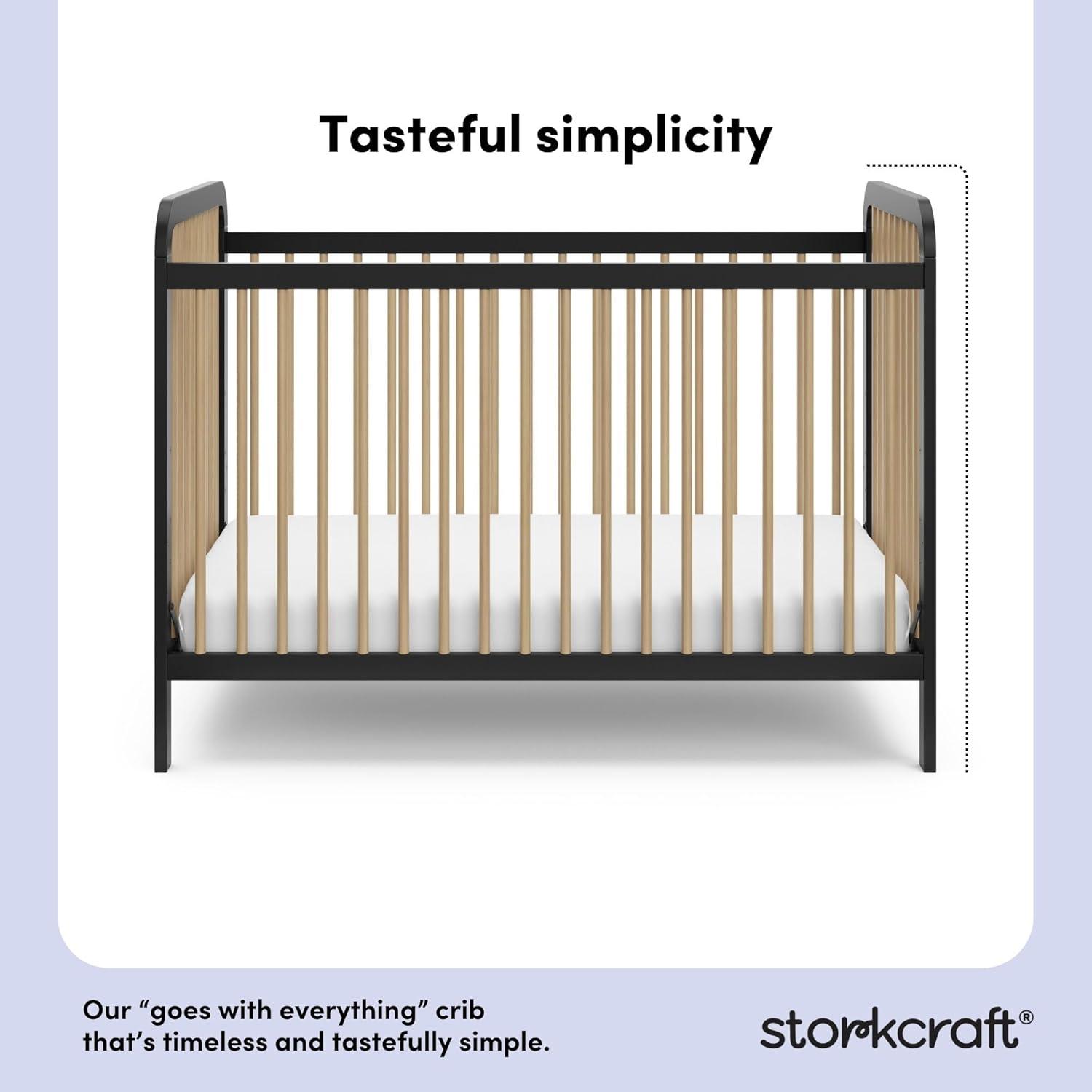 imageStorkcraft Pasadena 3in1 Convertible Crib White GREENGUARD Gold Certified Converts to Daybed and Toddler Bed Fits Standard FullSize Crib Mattress Adjustable Mattress HeightBlack With Driftwood