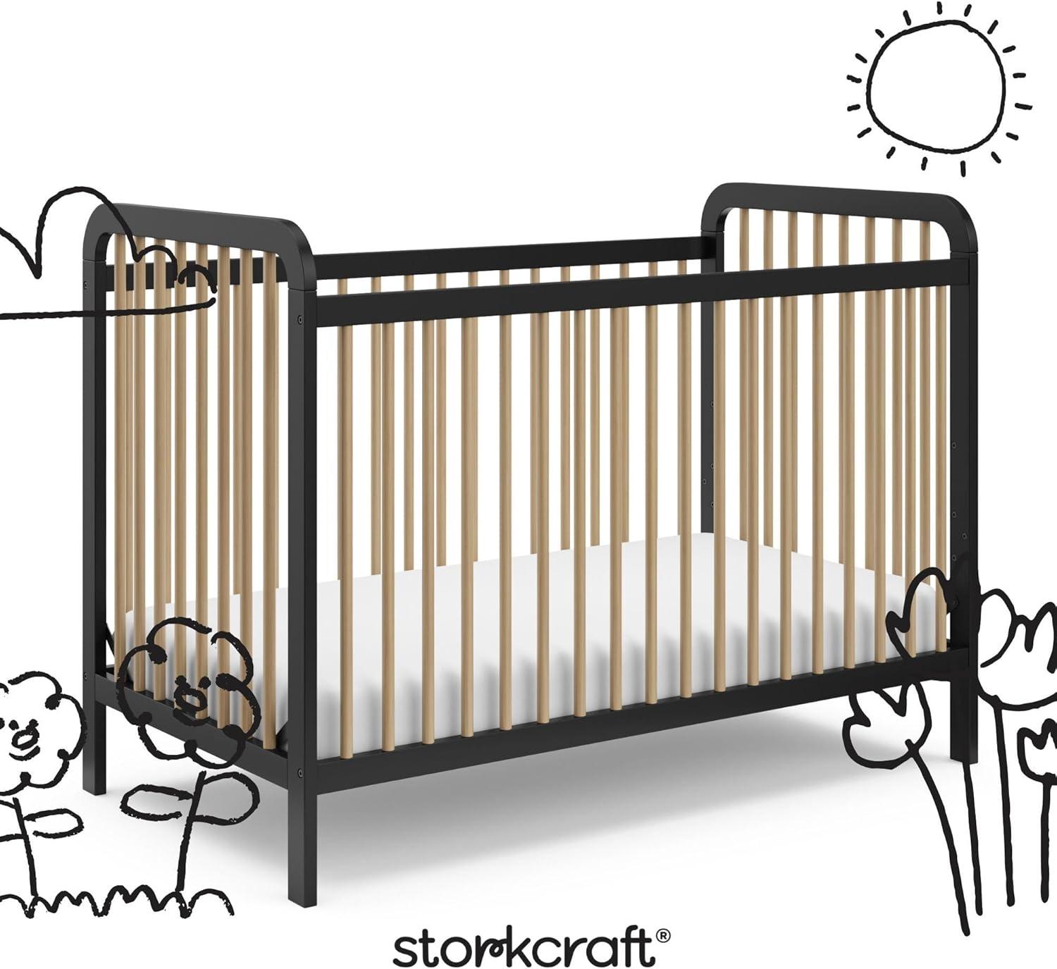 imageStorkcraft Pasadena 3in1 Convertible Crib White GREENGUARD Gold Certified Converts to Daybed and Toddler Bed Fits Standard FullSize Crib Mattress Adjustable Mattress HeightBlack With Driftwood