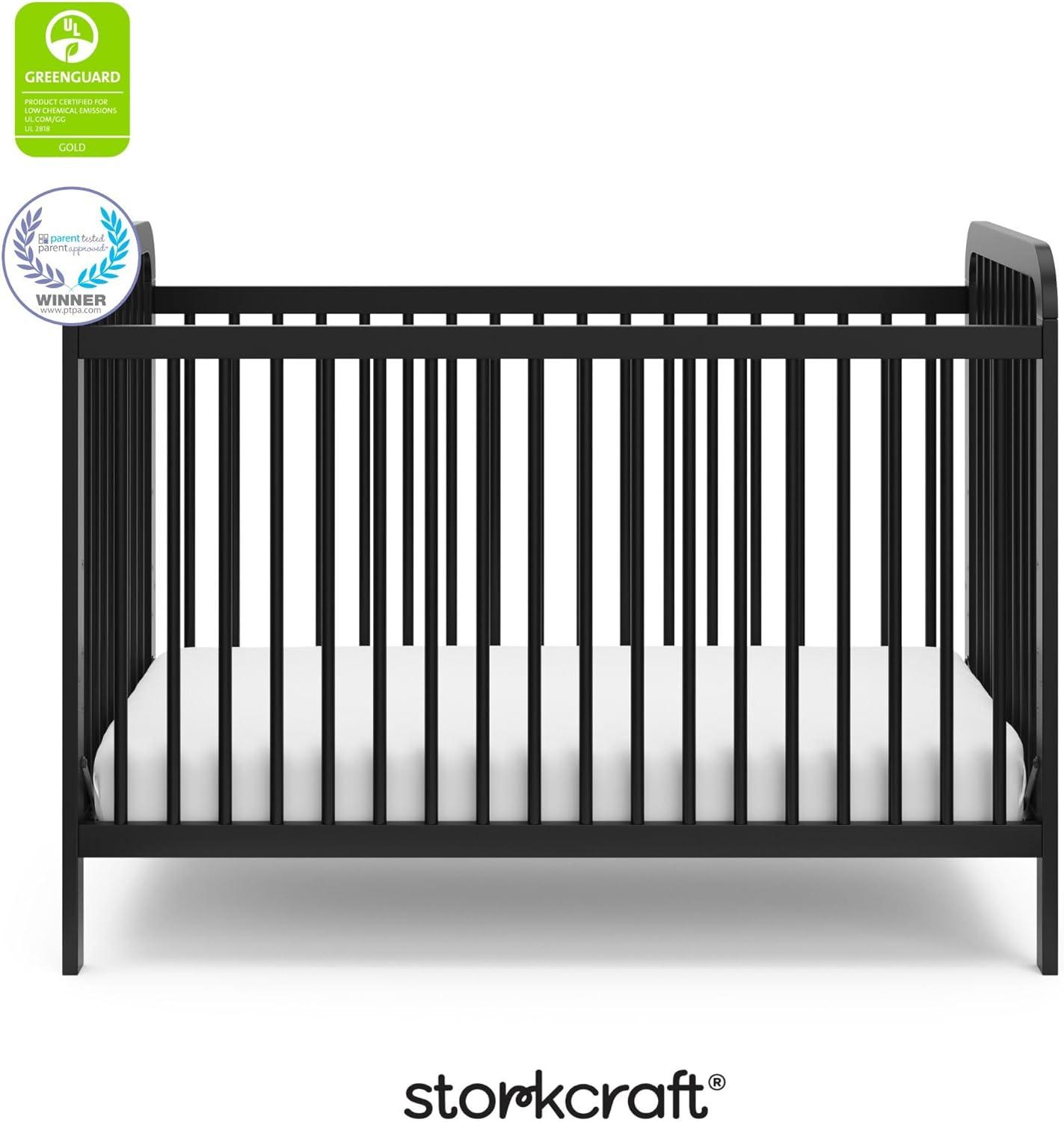 imageStorkcraft Pasadena 3in1 Convertible Crib White GREENGUARD Gold Certified Converts to Daybed and Toddler Bed Fits Standard FullSize Crib Mattress Adjustable Mattress HeightBlack