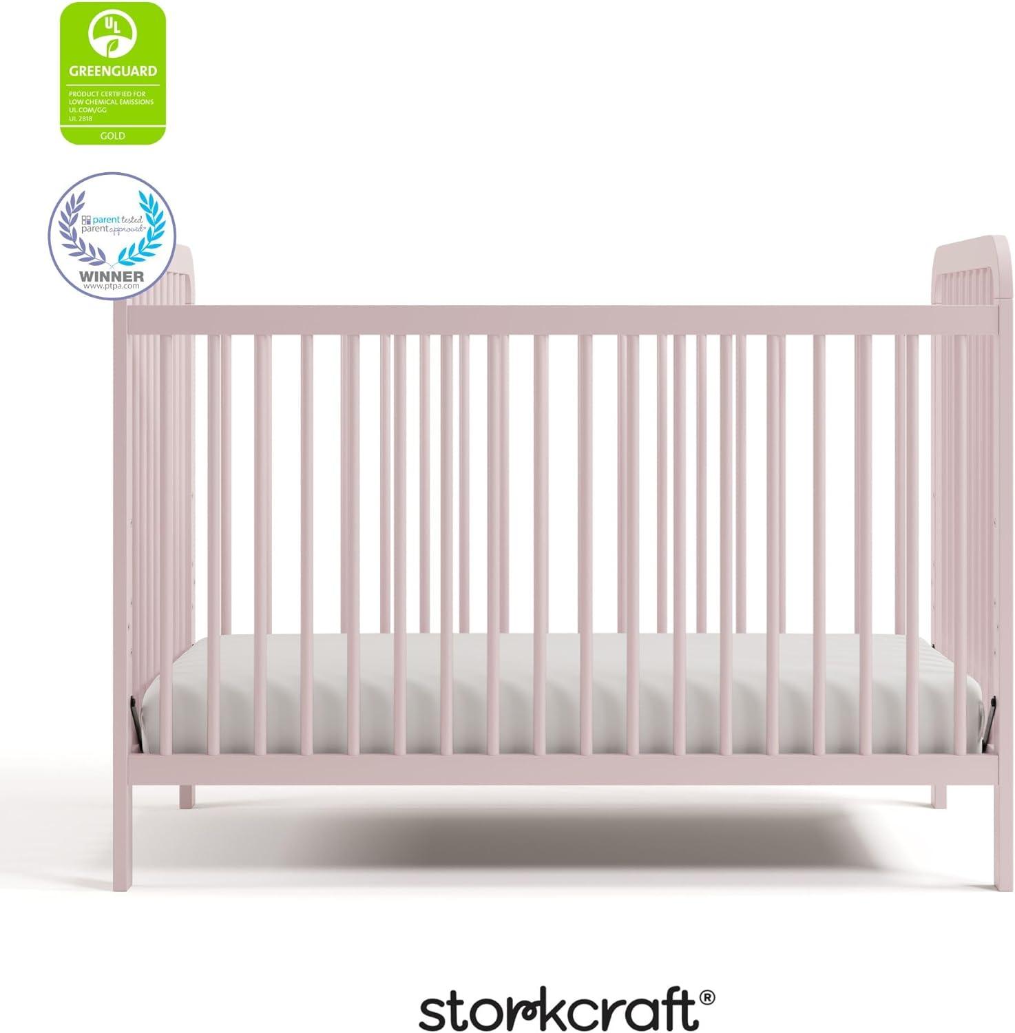 imageStorkcraft Pasadena 3in1 Convertible Crib White GREENGUARD Gold Certified Converts to Daybed and Toddler Bed Fits Standard FullSize Crib Mattress Adjustable Mattress HeightBlush