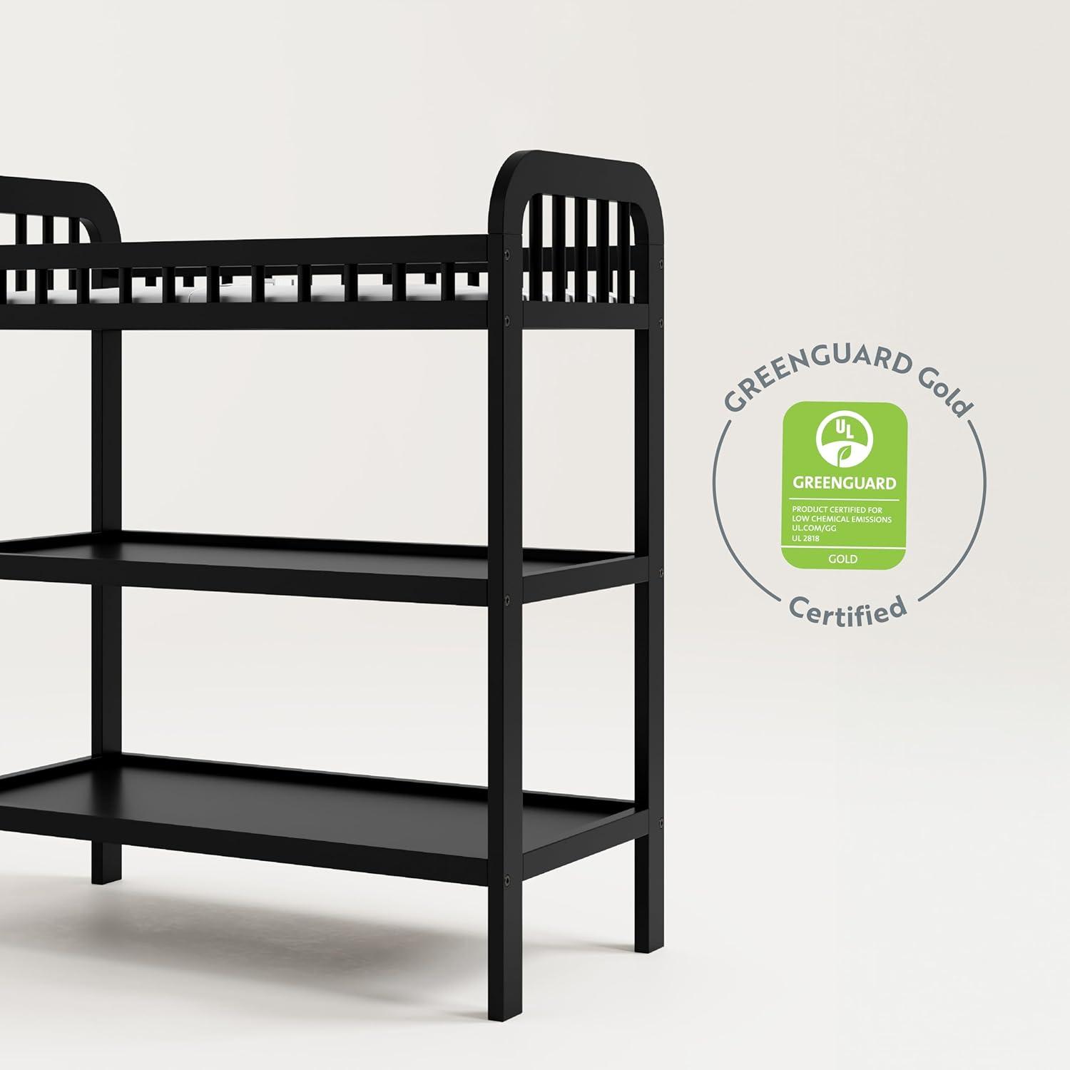 imageStorkcraft Pasadena Changing Table with WaterResistant Changing Pad Driftwood GREENGUARD Gold Certified Includes Bonus WaterResistant Changing Pad with Safety Strap 2 Open ShelvesBlack