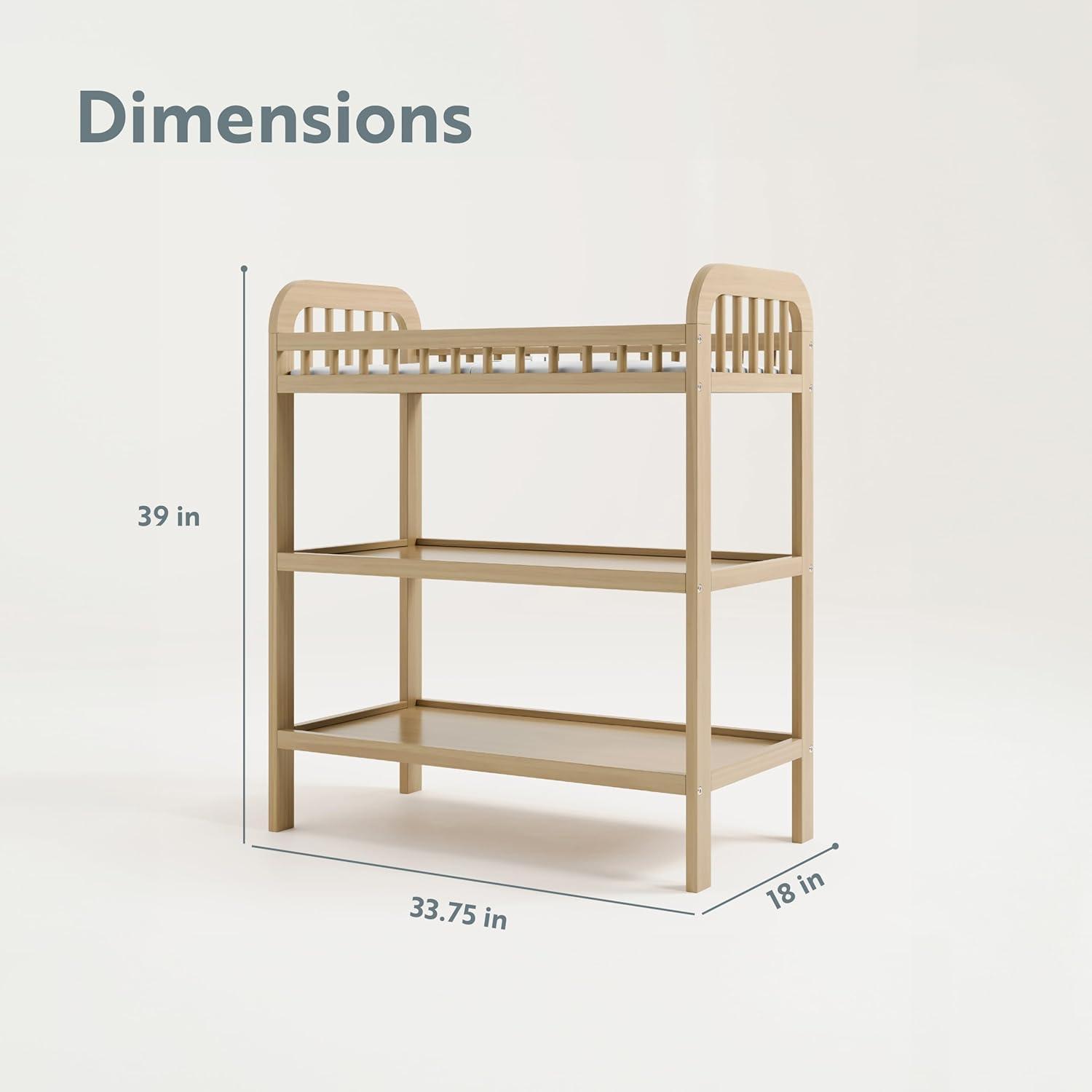 imageStorkcraft Pasadena Changing Table with WaterResistant Changing Pad Driftwood GREENGUARD Gold Certified Includes Bonus WaterResistant Changing Pad with Safety Strap 2 Open ShelvesDriftwood