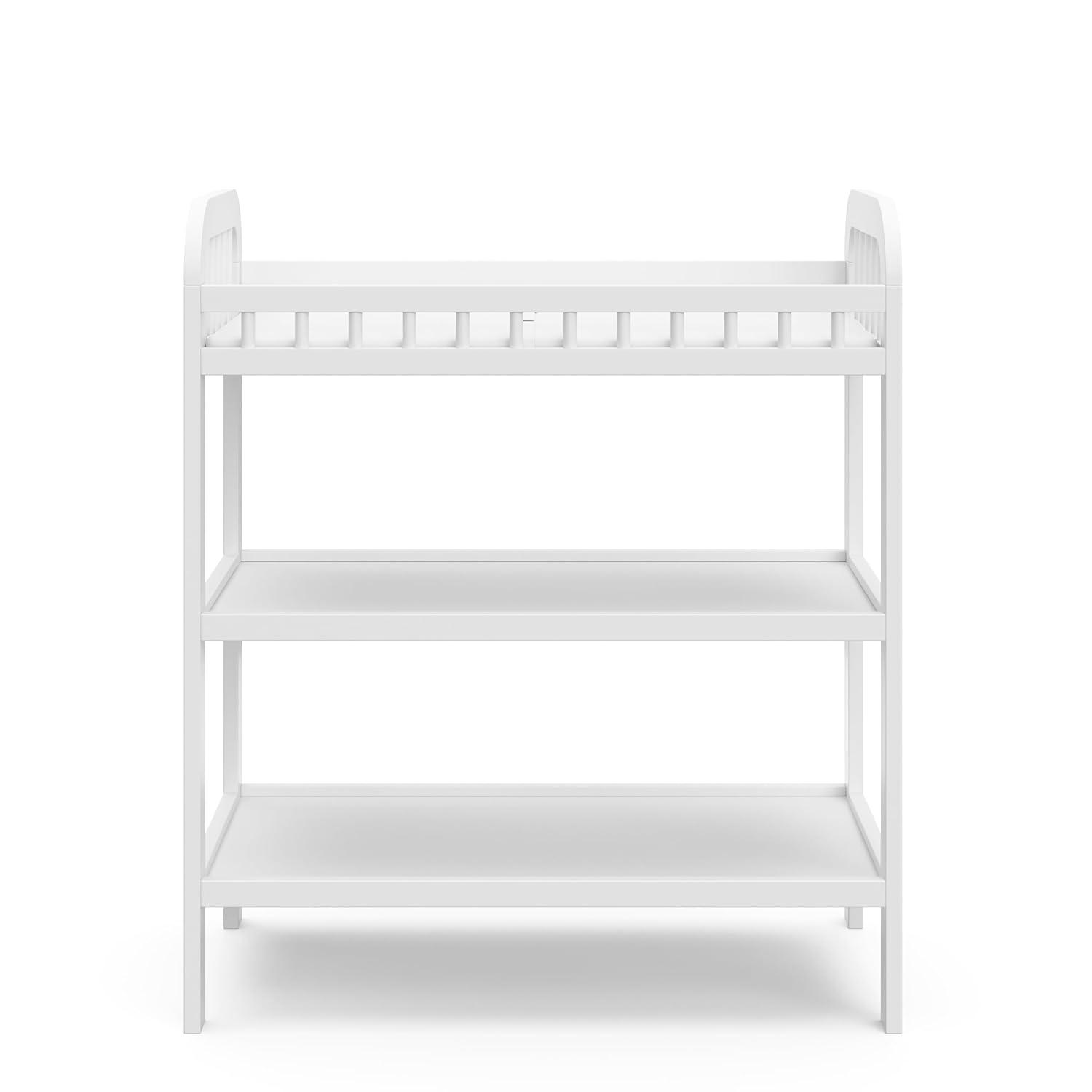 imageStorkcraft Pasadena Changing Table with WaterResistant Changing Pad Driftwood GREENGUARD Gold Certified Includes Bonus WaterResistant Changing Pad with Safety Strap 2 Open ShelvesWhite