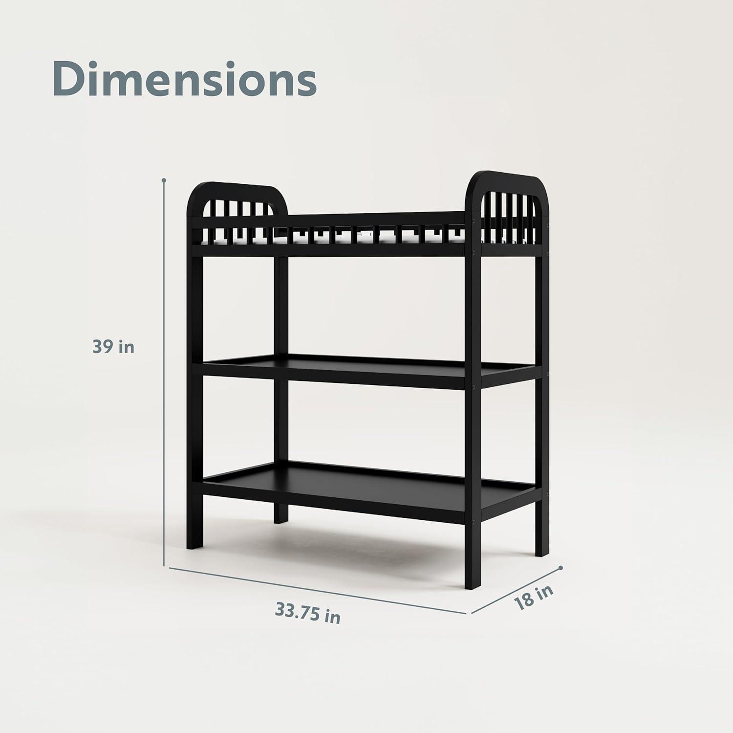 imageStorkcraft Pasadena Changing Table with WaterResistant Changing Pad Driftwood GREENGUARD Gold Certified Includes Bonus WaterResistant Changing Pad with Safety Strap 2 Open ShelvesBlack