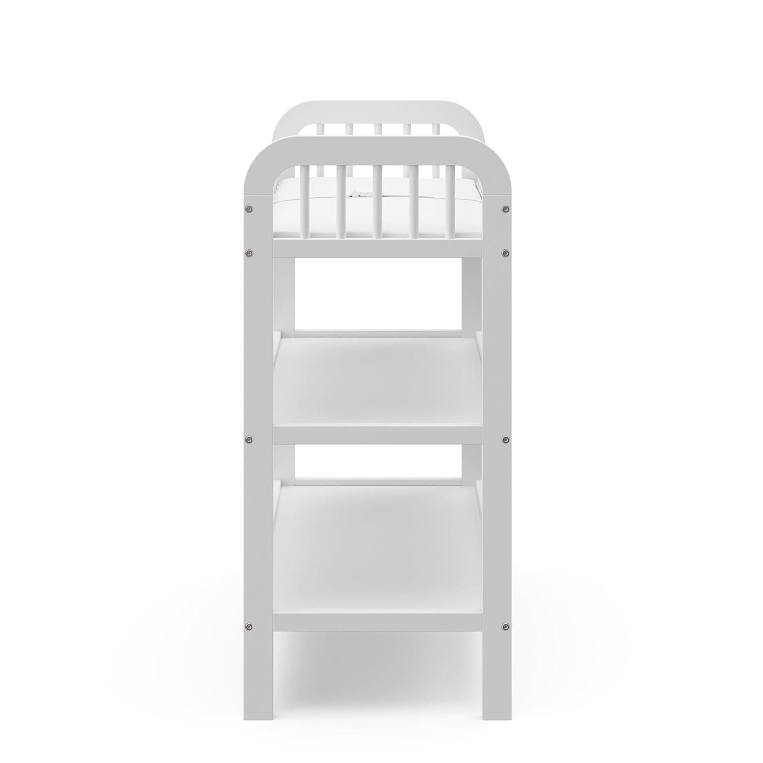 imageStorkcraft Pasadena Changing Table with WaterResistant Changing Pad Driftwood GREENGUARD Gold Certified Includes Bonus WaterResistant Changing Pad with Safety Strap 2 Open ShelvesWhite