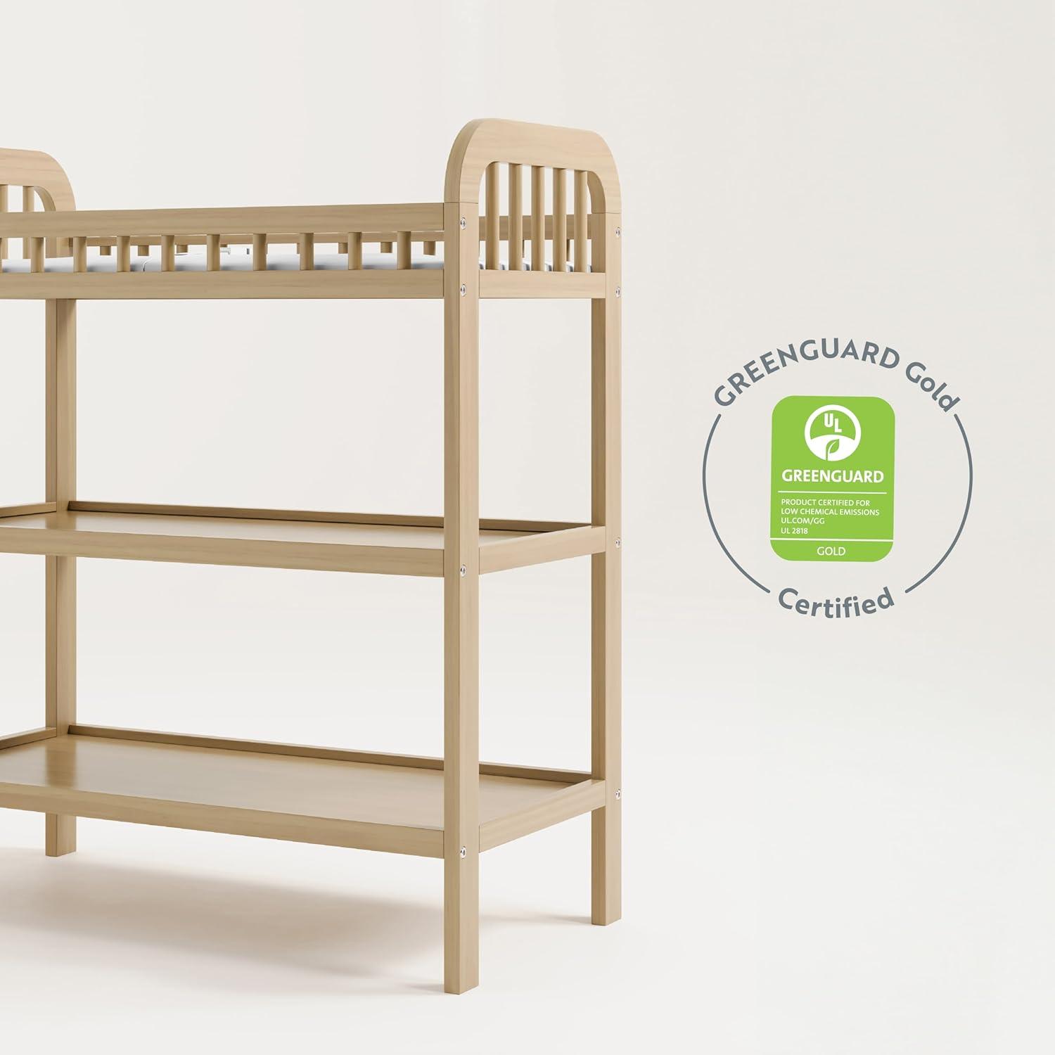 imageStorkcraft Pasadena Changing Table with WaterResistant Changing Pad Driftwood GREENGUARD Gold Certified Includes Bonus WaterResistant Changing Pad with Safety Strap 2 Open ShelvesDriftwood