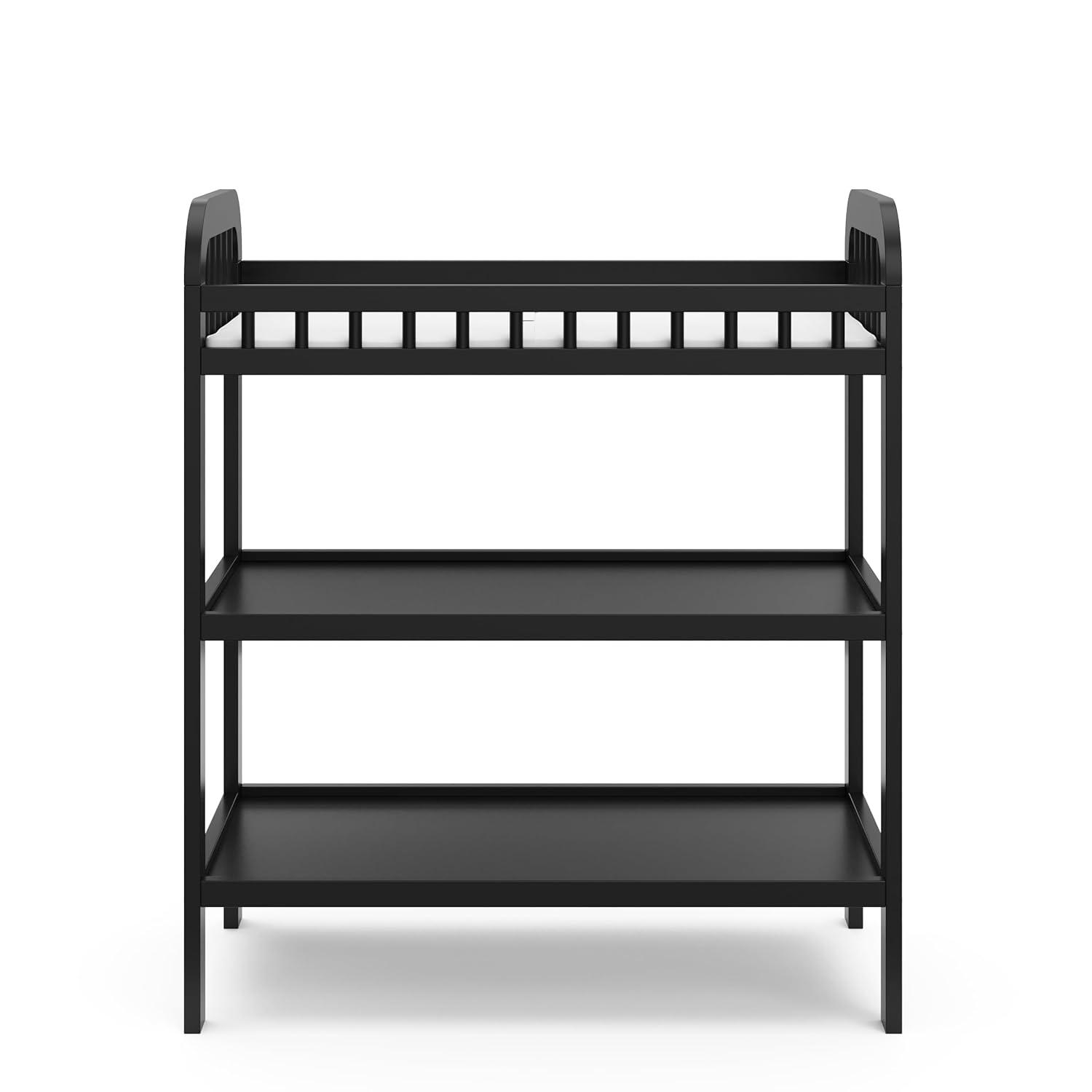 imageStorkcraft Pasadena Changing Table with WaterResistant Changing Pad Driftwood GREENGUARD Gold Certified Includes Bonus WaterResistant Changing Pad with Safety Strap 2 Open ShelvesBlack