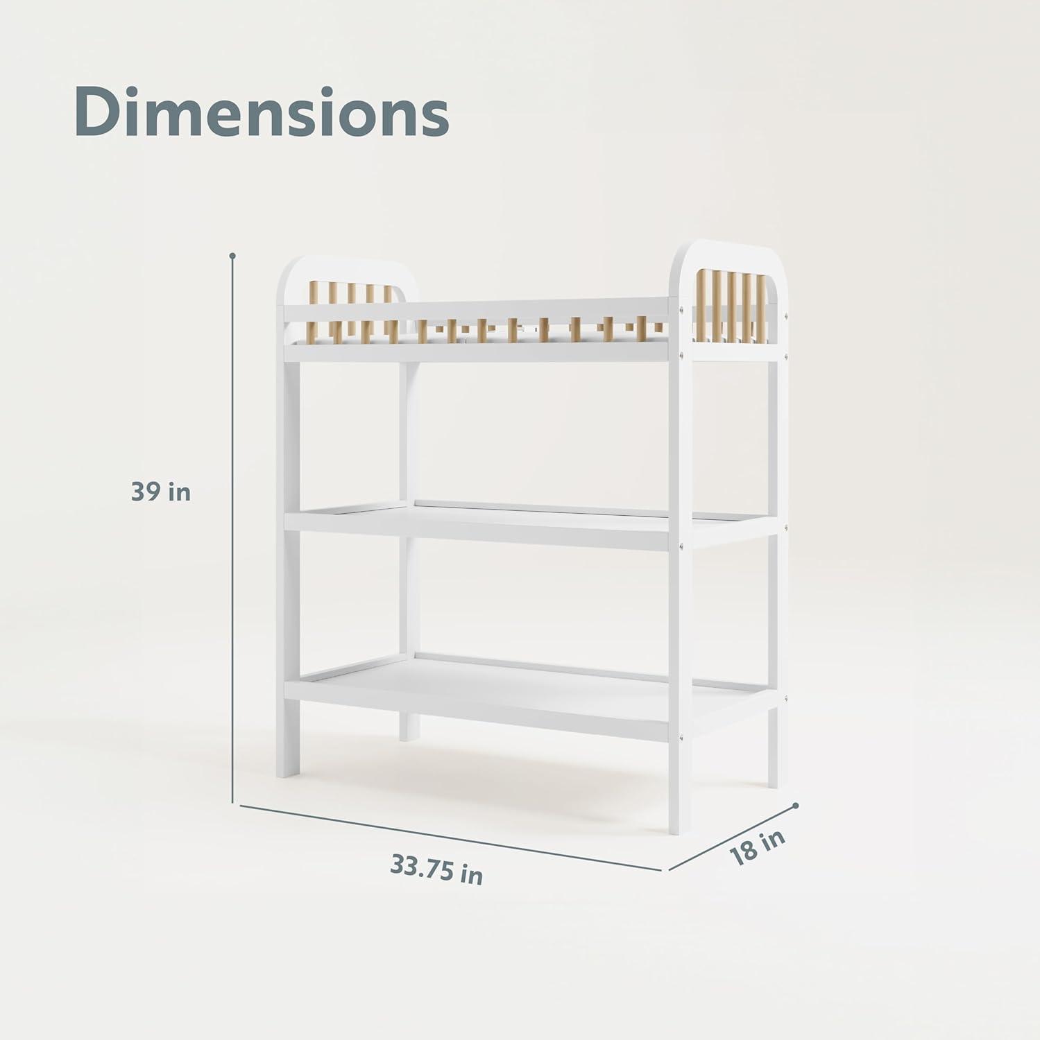 imageStorkcraft Pasadena Changing Table with WaterResistant Changing Pad Driftwood GREENGUARD Gold Certified Includes Bonus WaterResistant Changing Pad with Safety Strap 2 Open ShelvesWhite with Driftwood