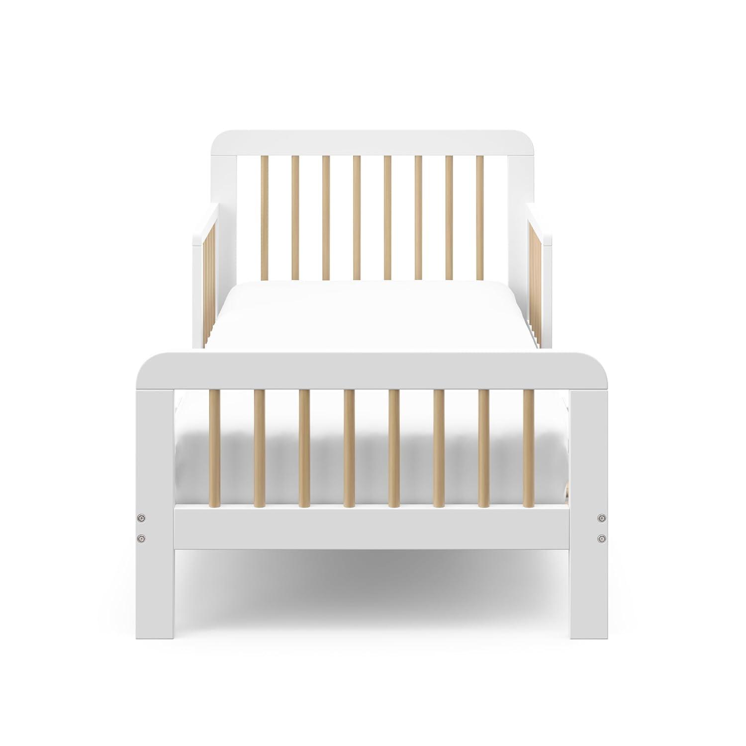imageStorkcraft Pasadena Toddler Bed White with Driftwood GREENGUARD Gold Certified Fits Standard FullSize Crib ampamp Toddler Mattress Toddler Safety Guardrails Included Complete Design with FootboardWhite With Driftwood