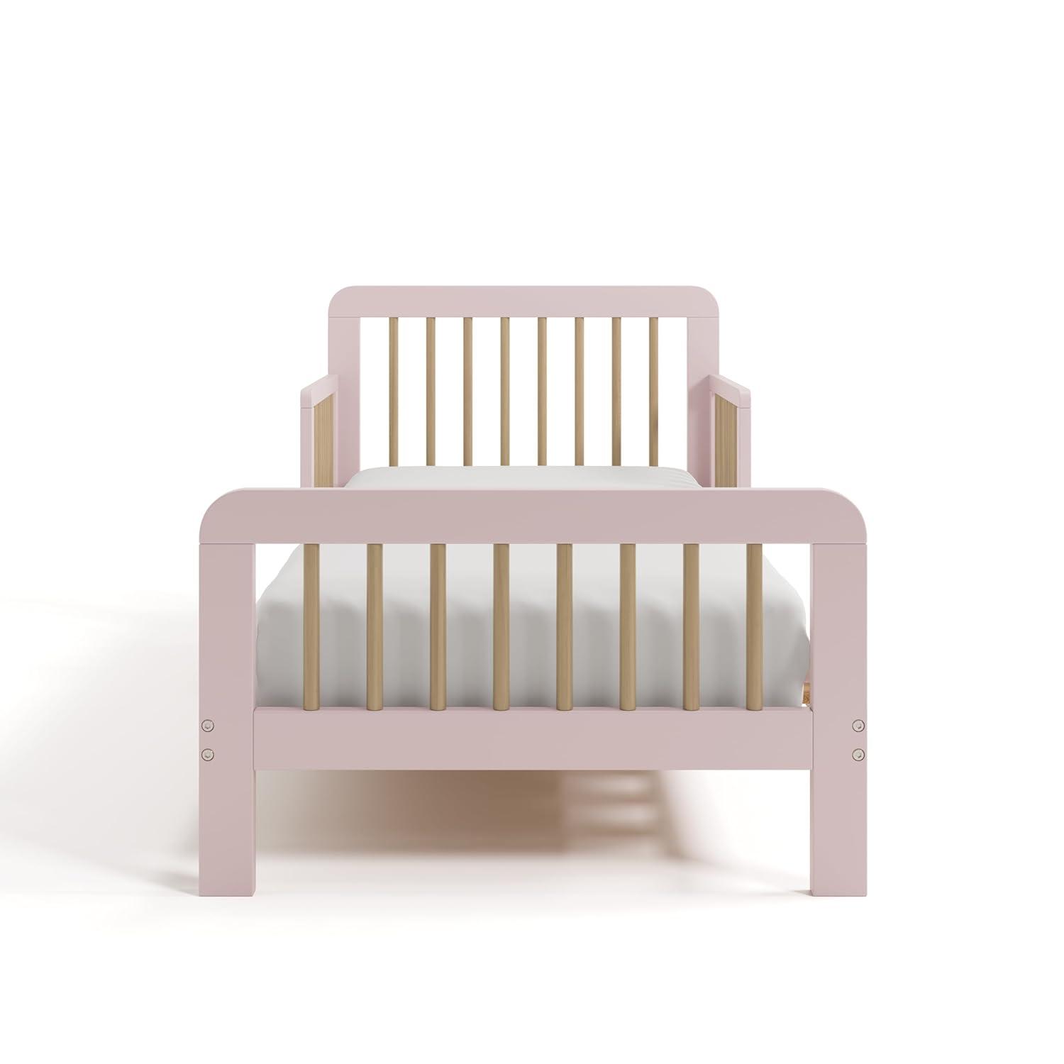 imageStorkcraft Pasadena Toddler Bed White with Driftwood GREENGUARD Gold Certified Fits Standard FullSize Crib ampamp Toddler Mattress Toddler Safety Guardrails Included Complete Design with FootboardBlush Driftwood