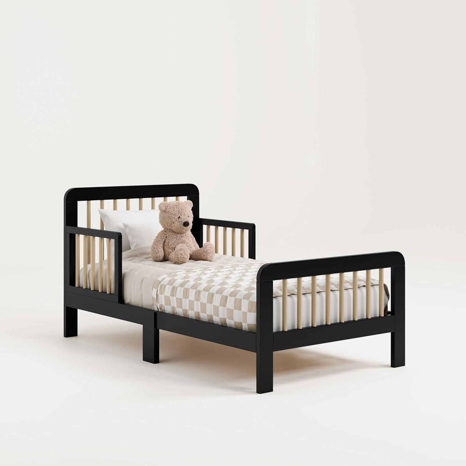 imageStorkcraft Pasadena Toddler Bed White with Driftwood GREENGUARD Gold Certified Fits Standard FullSize Crib ampamp Toddler Mattress Toddler Safety Guardrails Included Complete Design with FootboardBlack Driftwood