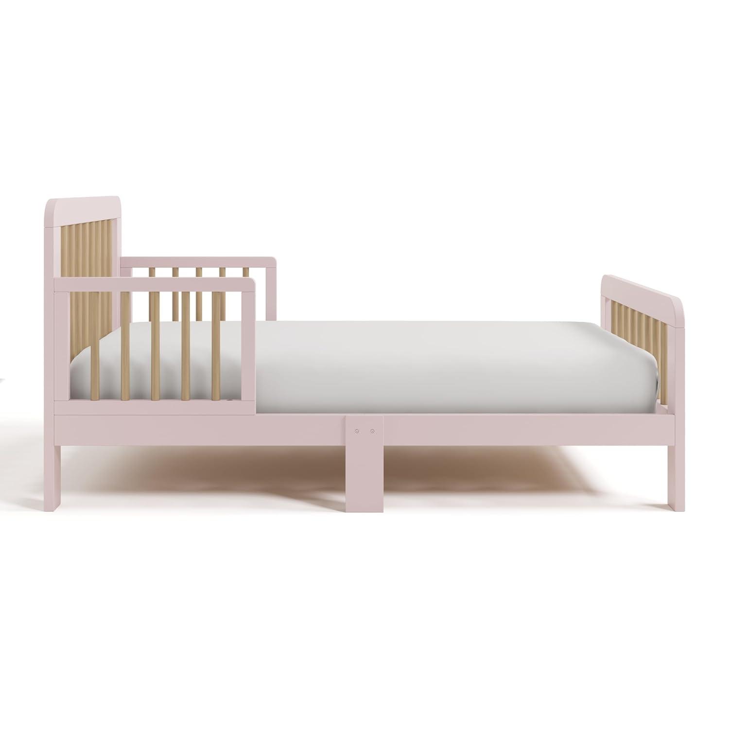 imageStorkcraft Pasadena Toddler Bed White with Driftwood GREENGUARD Gold Certified Fits Standard FullSize Crib ampamp Toddler Mattress Toddler Safety Guardrails Included Complete Design with FootboardBlush Driftwood
