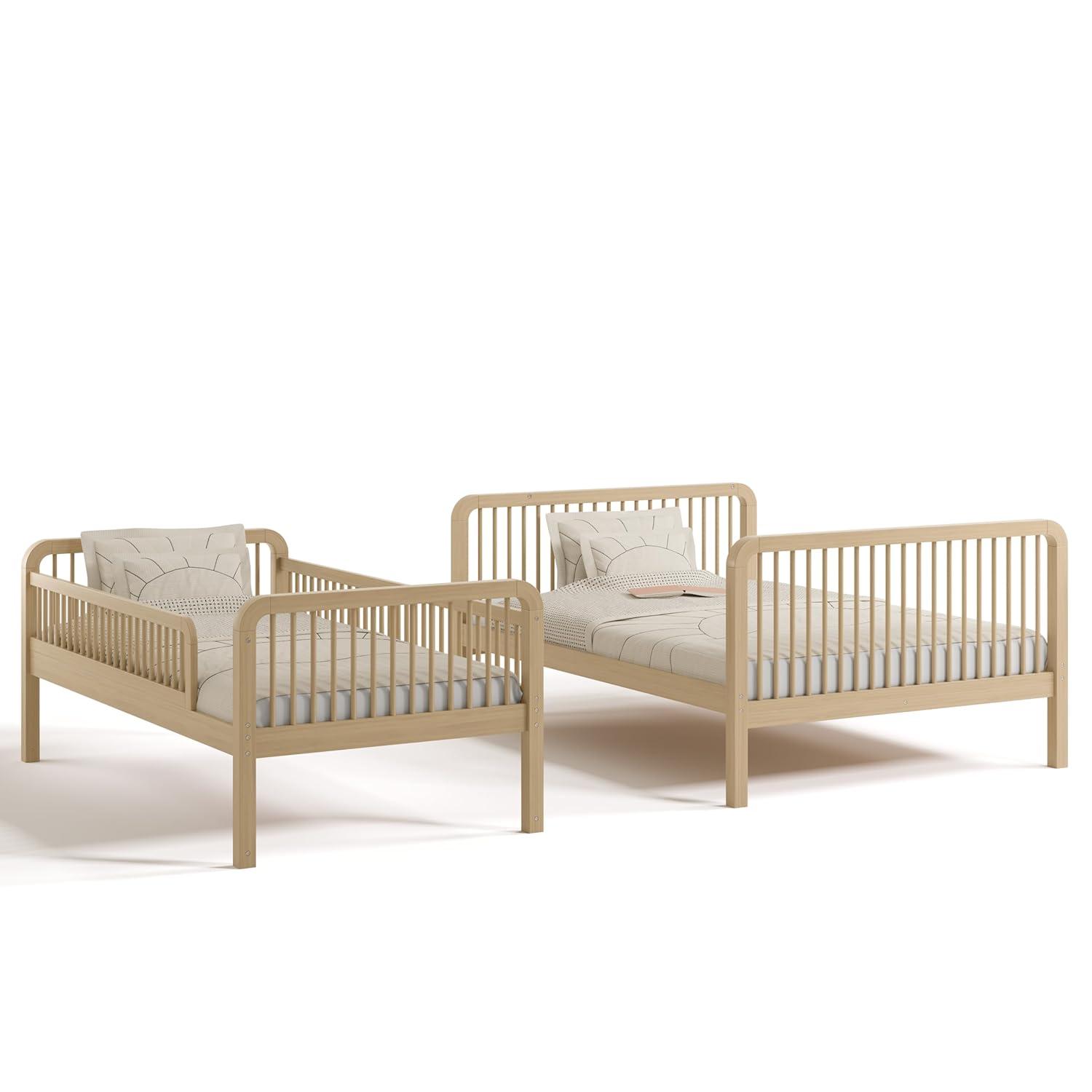 imageStorkcraft Pasadena Toddler Bed White with Driftwood GREENGUARD Gold Certified Fits Standard FullSize Crib ampamp Toddler Mattress Toddler Safety Guardrails Included Complete Design with FootboardDriftwood