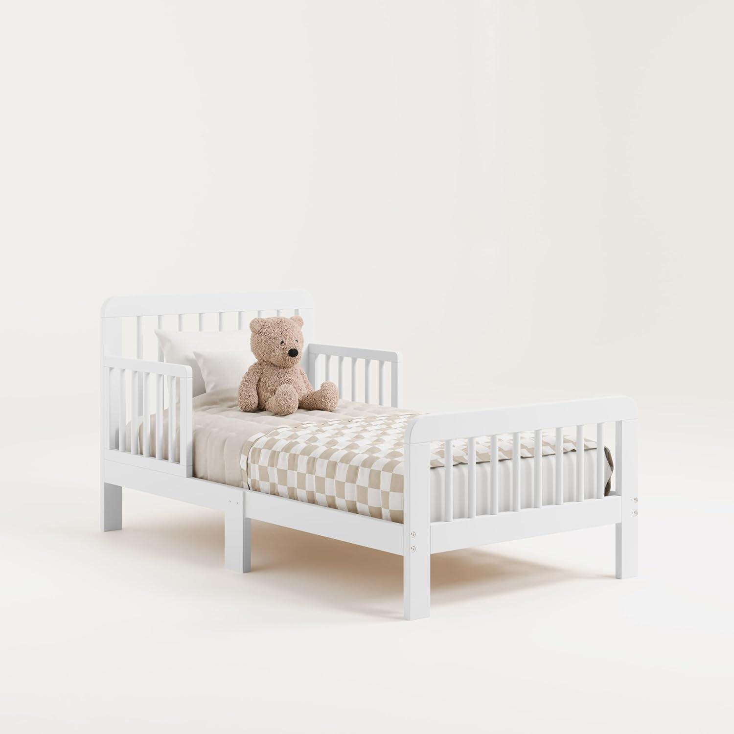 imageStorkcraft Pasadena Toddler Bed White with Driftwood GREENGUARD Gold Certified Fits Standard FullSize Crib ampamp Toddler Mattress Toddler Safety Guardrails Included Complete Design with FootboardWhite