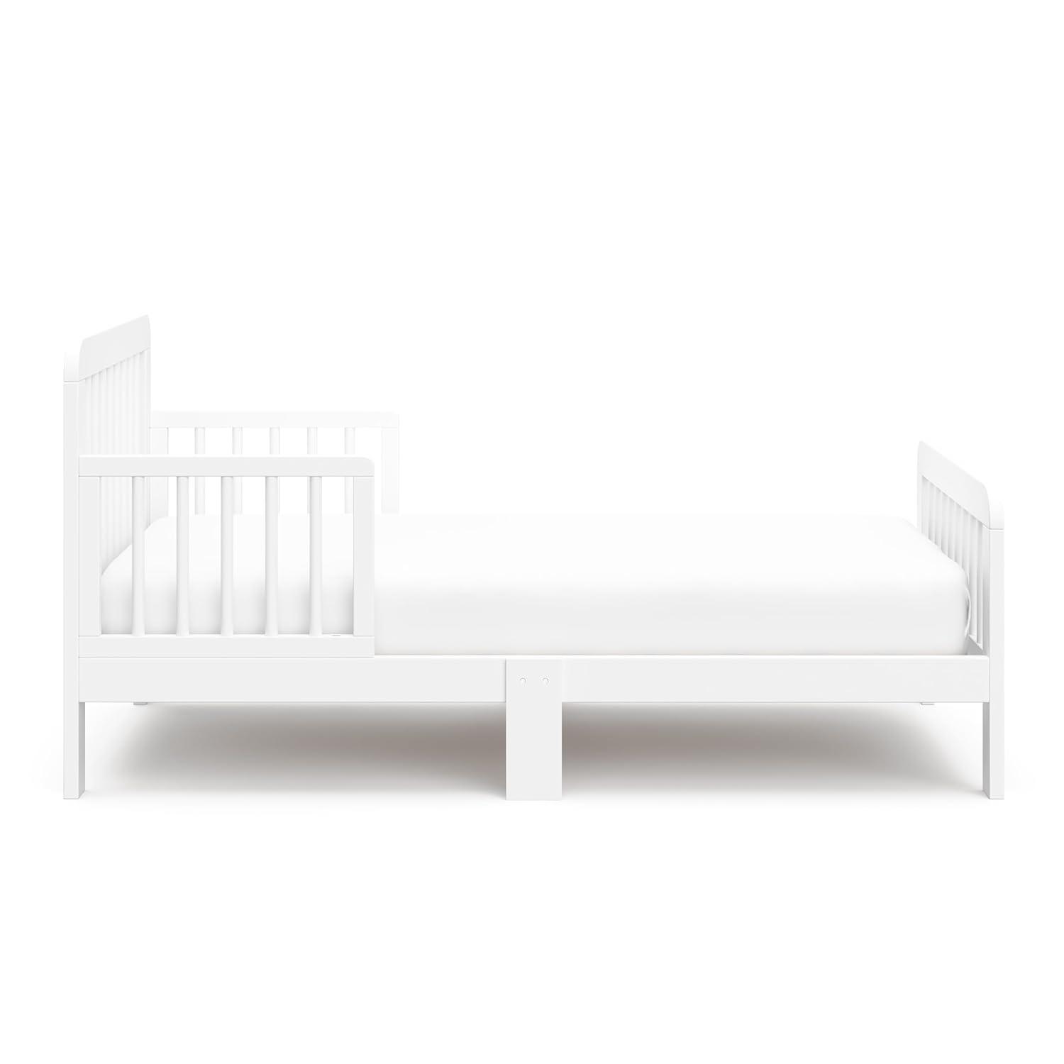 imageStorkcraft Pasadena Toddler Bed White with Driftwood GREENGUARD Gold Certified Fits Standard FullSize Crib ampamp Toddler Mattress Toddler Safety Guardrails Included Complete Design with FootboardWhite