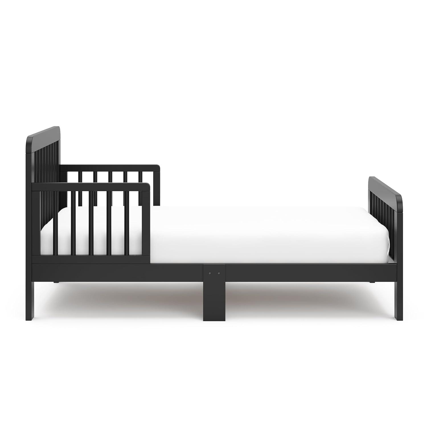 imageStorkcraft Pasadena Toddler Bed White with Driftwood GREENGUARD Gold Certified Fits Standard FullSize Crib ampamp Toddler Mattress Toddler Safety Guardrails Included Complete Design with FootboardBlack