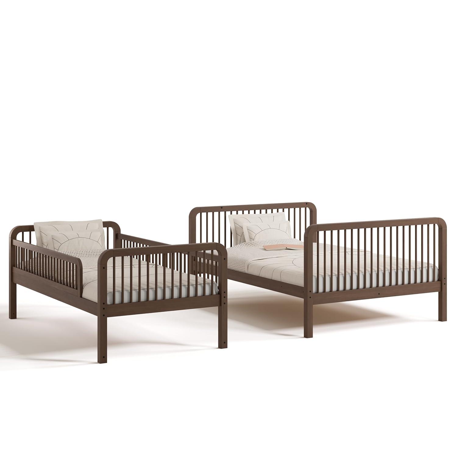 imageStorkcraft Pasadena Toddler Bed White with Driftwood GREENGUARD Gold Certified Fits Standard FullSize Crib ampamp Toddler Mattress Toddler Safety Guardrails Included Complete Design with FootboardHazelnut