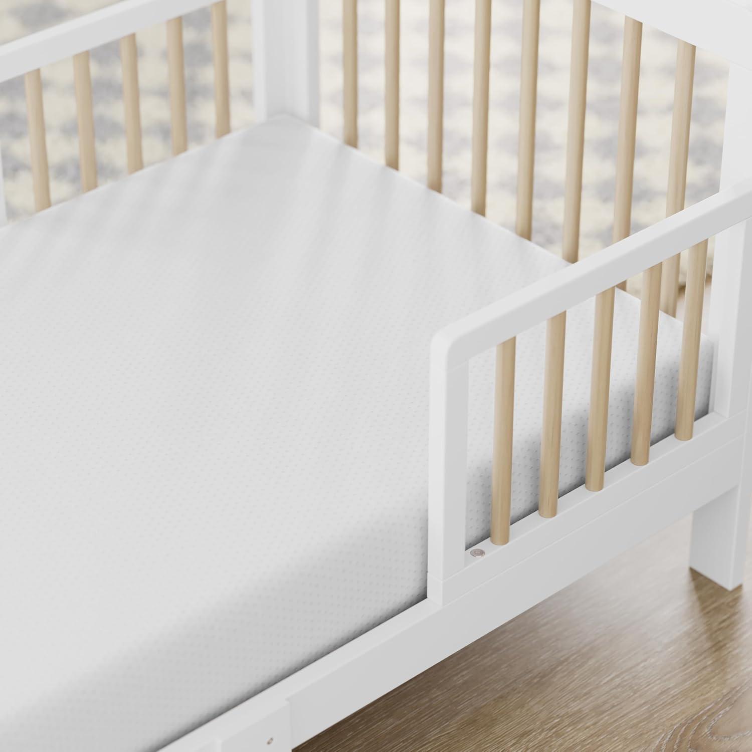 imageStorkcraft Pasadena Toddler Bed White with Driftwood GREENGUARD Gold Certified Fits Standard FullSize Crib ampamp Toddler Mattress Toddler Safety Guardrails Included Complete Design with FootboardWhite With Driftwood
