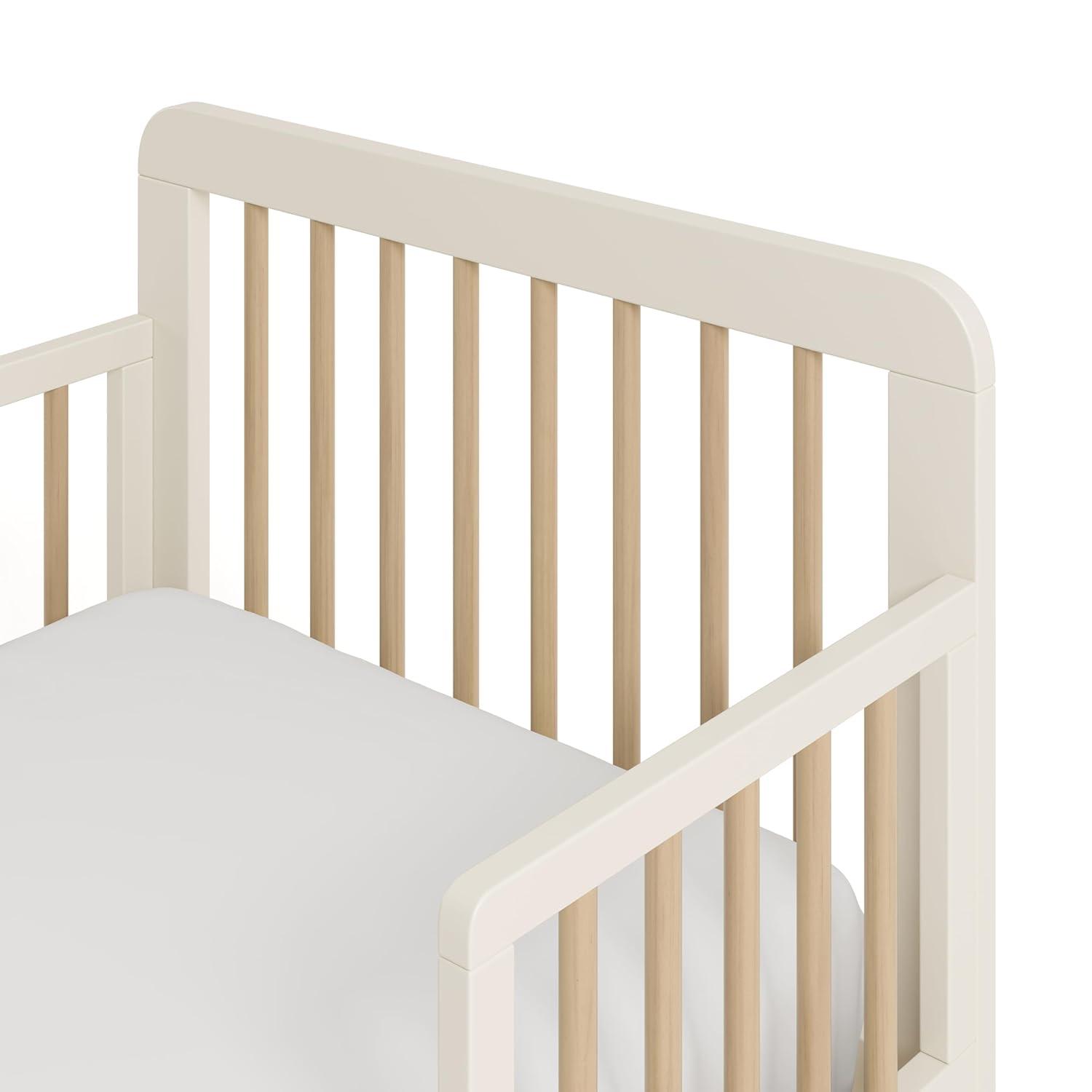 imageStorkcraft Pasadena Toddler Bed White with Driftwood GREENGUARD Gold Certified Fits Standard FullSize Crib ampamp Toddler Mattress Toddler Safety Guardrails Included Complete Design with FootboardFrosted Oat Driftwood