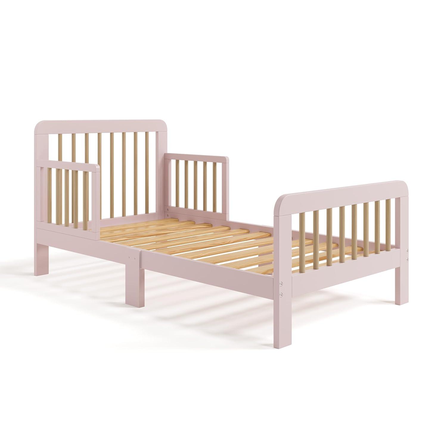 imageStorkcraft Pasadena Toddler Bed White with Driftwood GREENGUARD Gold Certified Fits Standard FullSize Crib ampamp Toddler Mattress Toddler Safety Guardrails Included Complete Design with FootboardBlush Driftwood