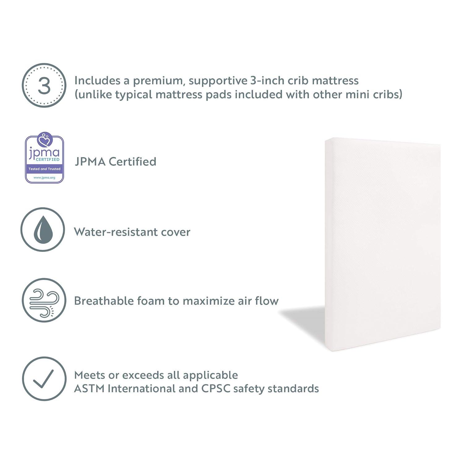 imageStorkcraft Petal 4in1 Convertible Mini Crib White GREENGUARD Gold Certified Converts to Daybed and TwinSize Bed Bonus 275inch Mini Crib Mattress Included Ideal for Small SpacesWhite