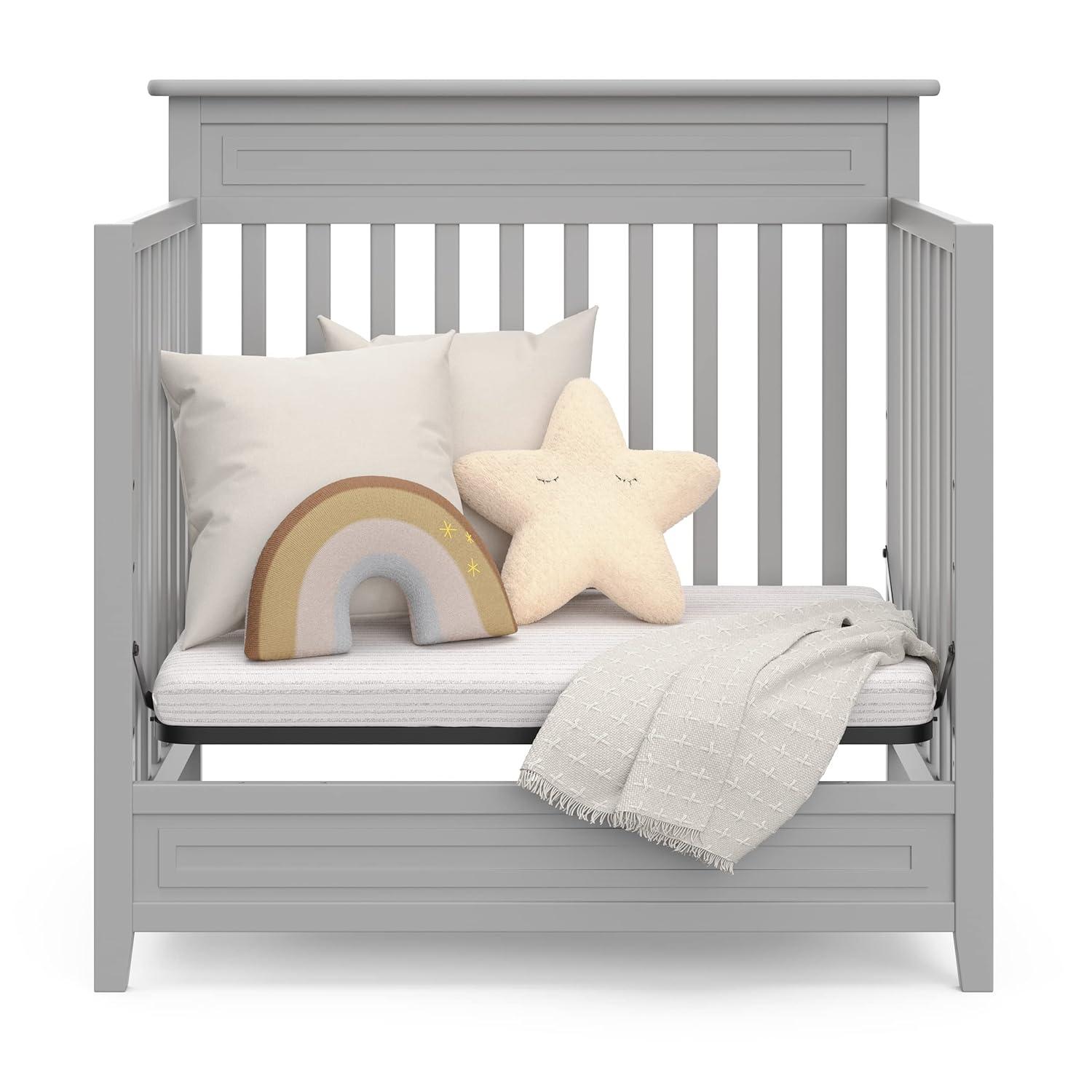 imageStorkcraft Petal 4in1 Convertible Mini Crib White GREENGUARD Gold Certified Converts to Daybed and TwinSize Bed Bonus 275inch Mini Crib Mattress Included Ideal for Small SpacesPebble Gray