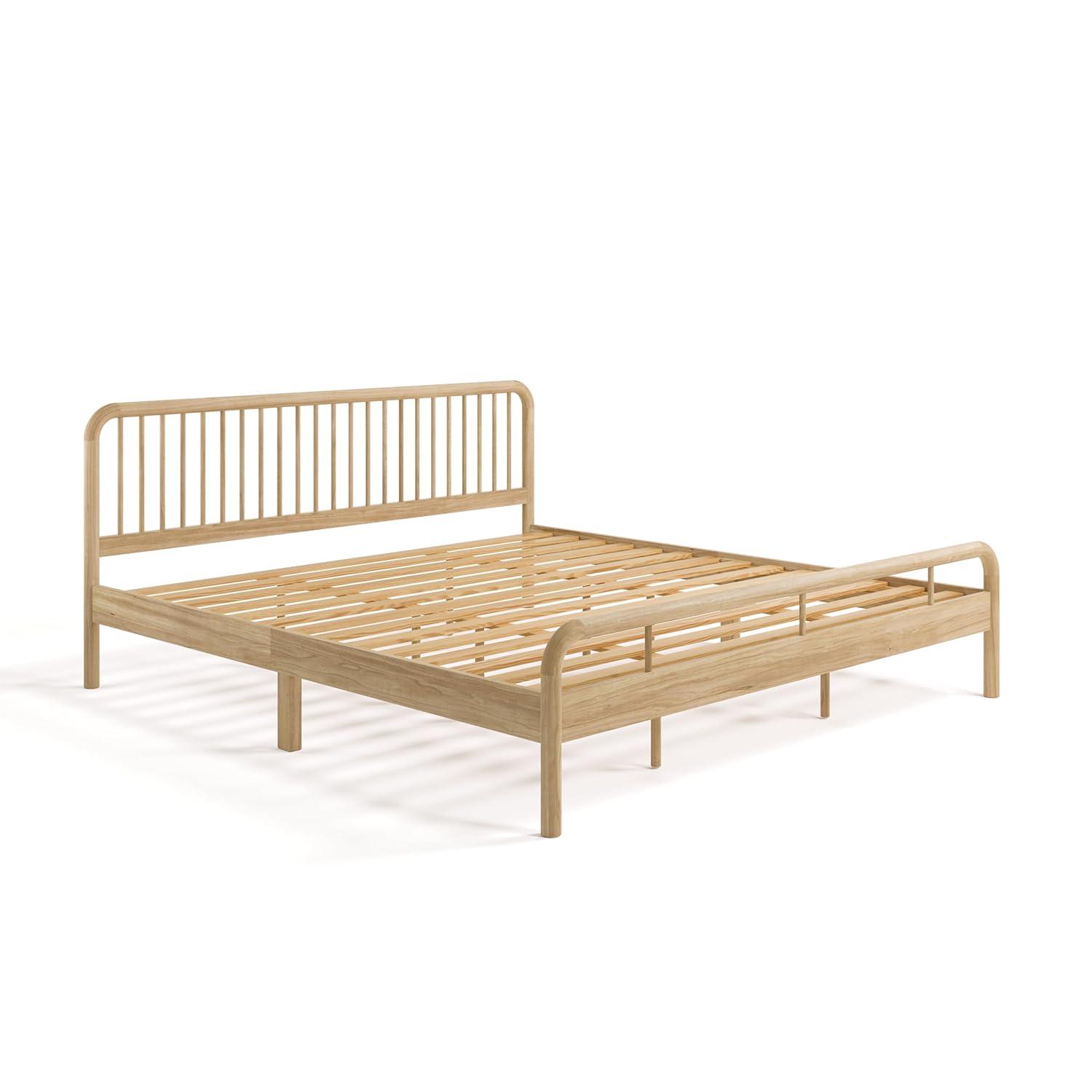imageStorkcraft Porto King Bed Frame Hazelnut GREENGUARD Gold Certified Sleek and Elegant Design Solid Hardwood and Composites Easy to Assemble EasytoMatch Style for Kids Teens and AdultsNatural