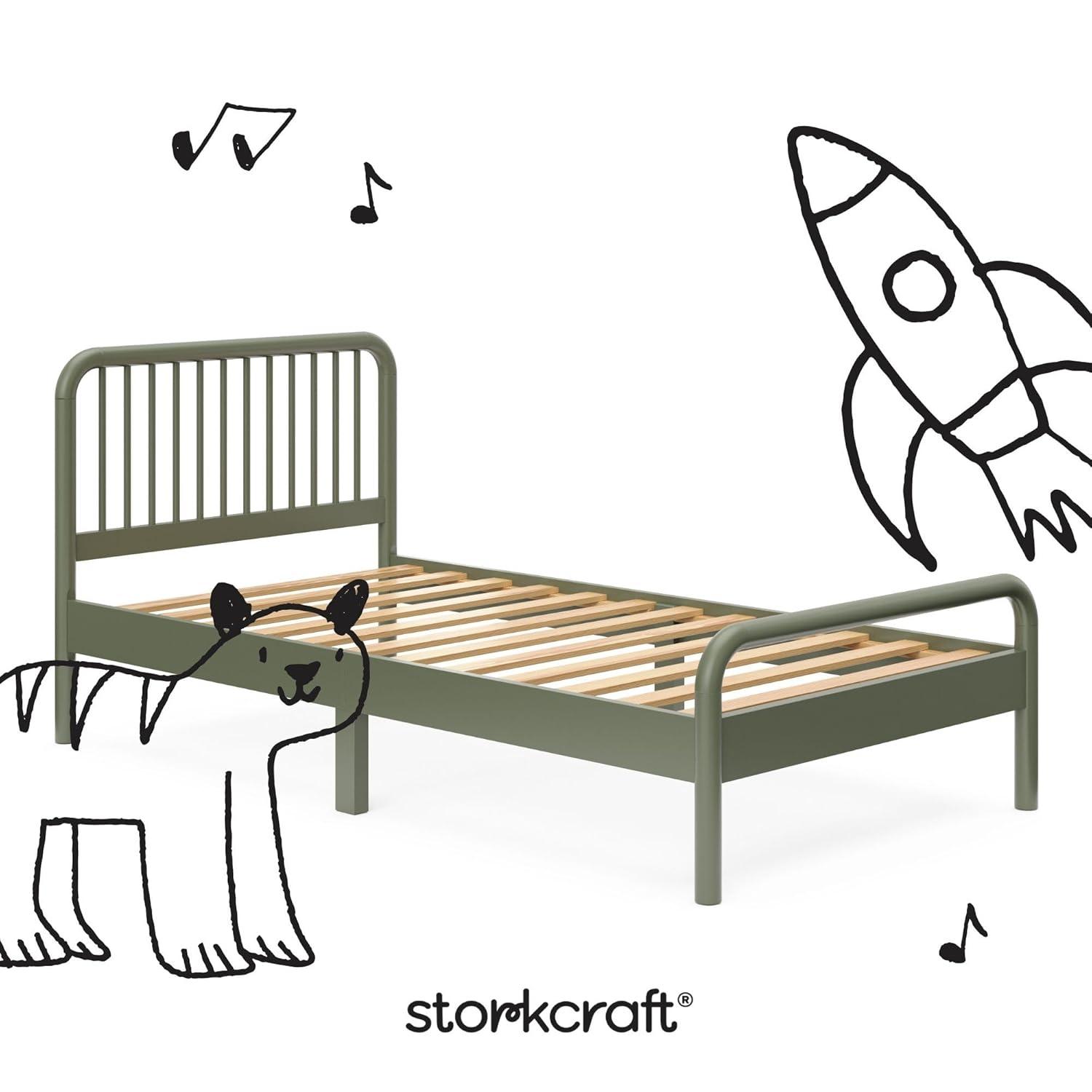 imageStorkcraft Porto King Bed Frame Hazelnut GREENGUARD Gold Certified Sleek and Elegant Design Solid Hardwood and Composites Easy to Assemble EasytoMatch Style for Kids Teens and AdultsOlive