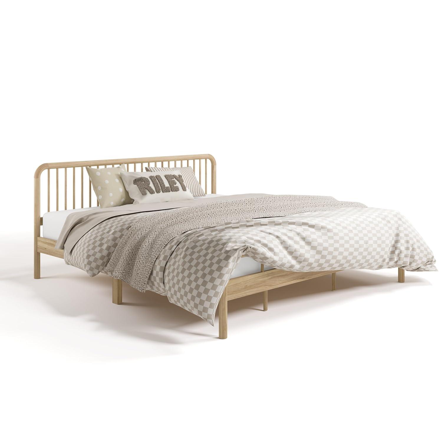 imageStorkcraft Porto King Bed Frame Hazelnut GREENGUARD Gold Certified Sleek and Elegant Design Solid Hardwood and Composites Easy to Assemble EasytoMatch Style for Kids Teens and AdultsNatural