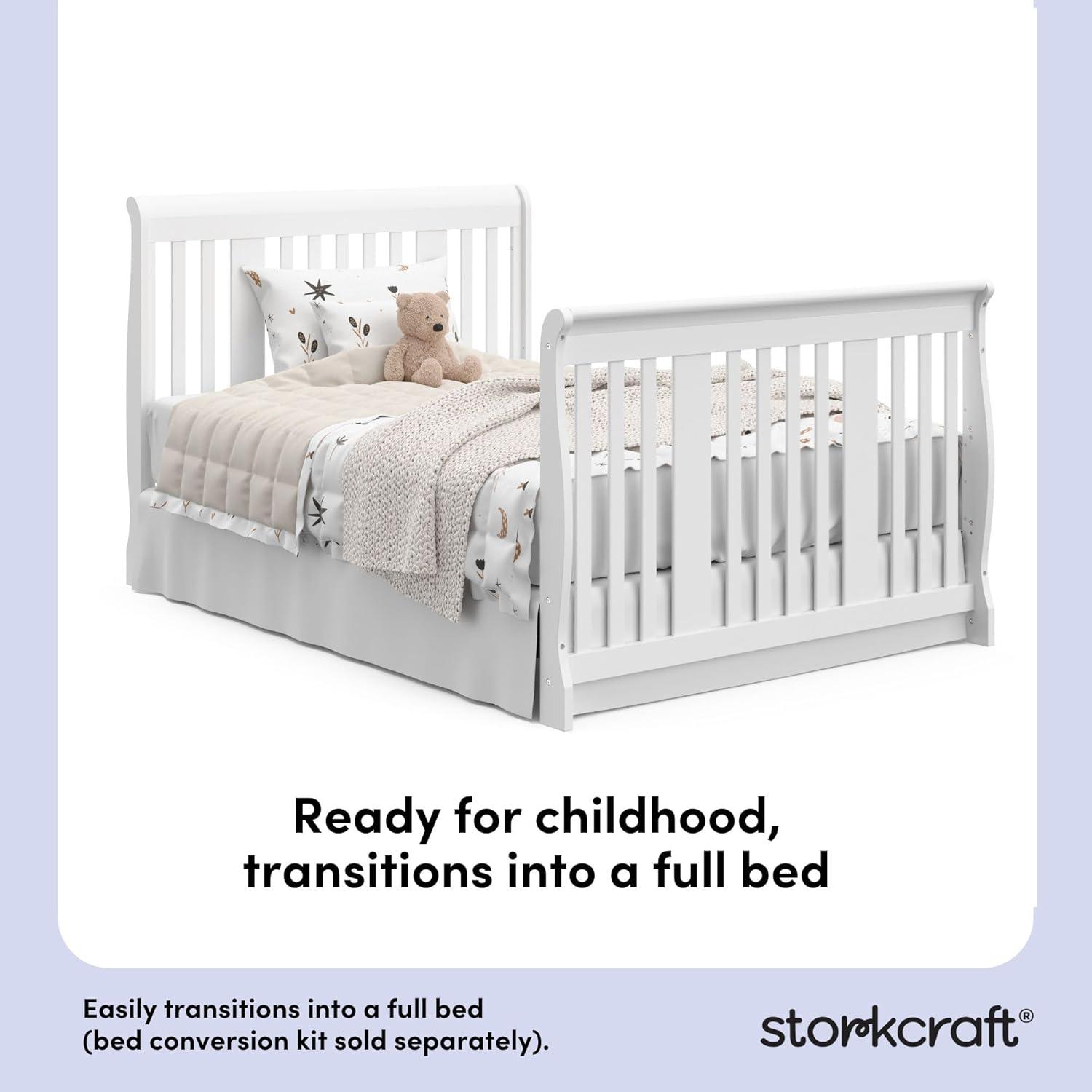 imageStorkcraft Portofino 5in1 Convertible Crib ampamp Changer White GREENGUARD Gold Certified Fits Standard Crib Mattress Converts to Toddler Bed and Full Bed 4 Adjustable Mattress HeightsWhite
