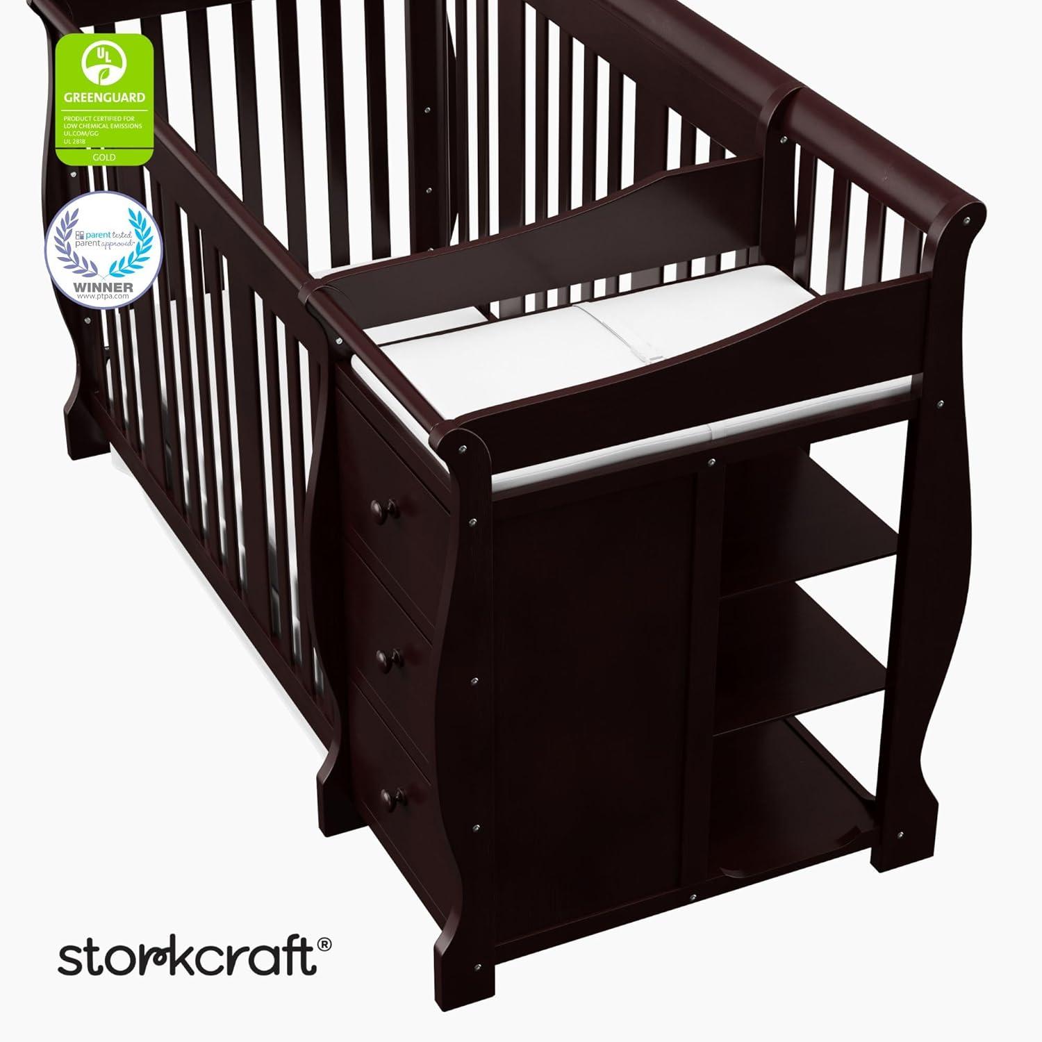 imageStorkcraft Portofino 5in1 Convertible Crib ampamp Changer White GREENGUARD Gold Certified Fits Standard Crib Mattress Converts to Toddler Bed and Full Bed 4 Adjustable Mattress HeightsEspresso