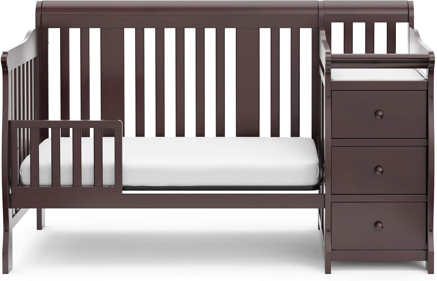 imageStorkcraft Portofino 5in1 Convertible Crib ampamp Changer White GREENGUARD Gold Certified Fits Standard Crib Mattress Converts to Toddler Bed and Full Bed 4 Adjustable Mattress HeightsEspresso