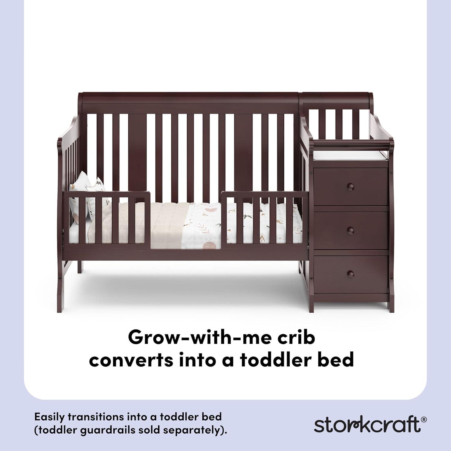 imageStorkcraft Portofino 5in1 Convertible Crib ampamp Changer White GREENGUARD Gold Certified Fits Standard Crib Mattress Converts to Toddler Bed and Full Bed 4 Adjustable Mattress HeightsEspresso
