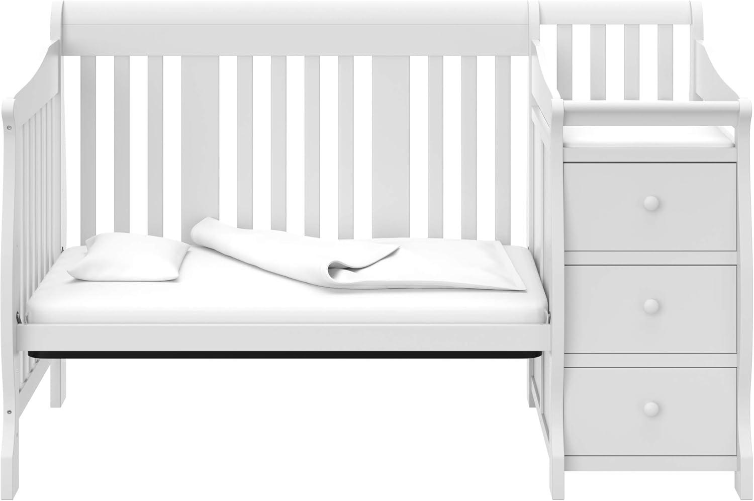 imageStorkcraft Portofino 5in1 Convertible Crib ampamp Changer White GREENGUARD Gold Certified Fits Standard Crib Mattress Converts to Toddler Bed and Full Bed 4 Adjustable Mattress HeightsWhite