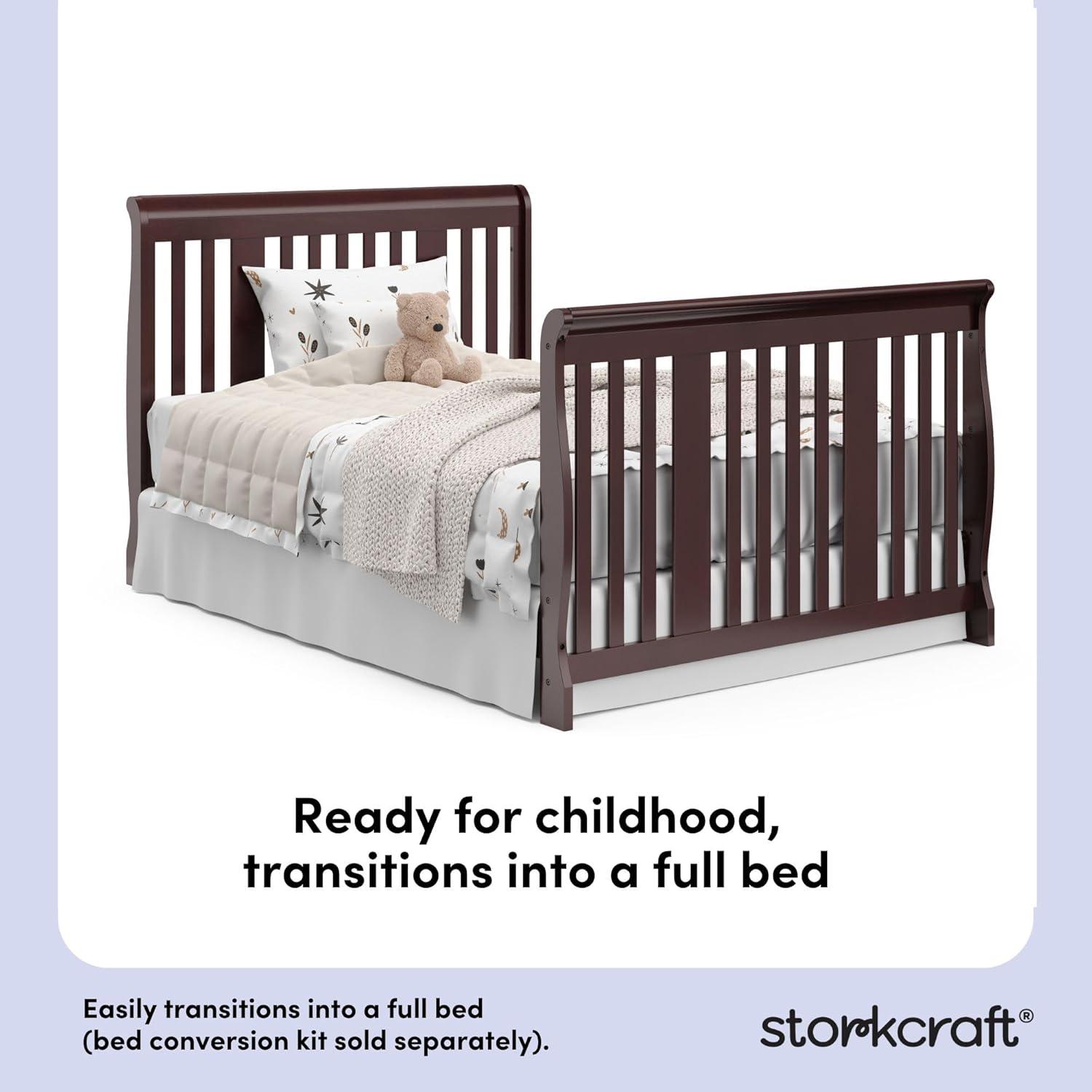 imageStorkcraft Portofino 5in1 Convertible Crib ampamp Changer White GREENGUARD Gold Certified Fits Standard Crib Mattress Converts to Toddler Bed and Full Bed 4 Adjustable Mattress HeightsEspresso