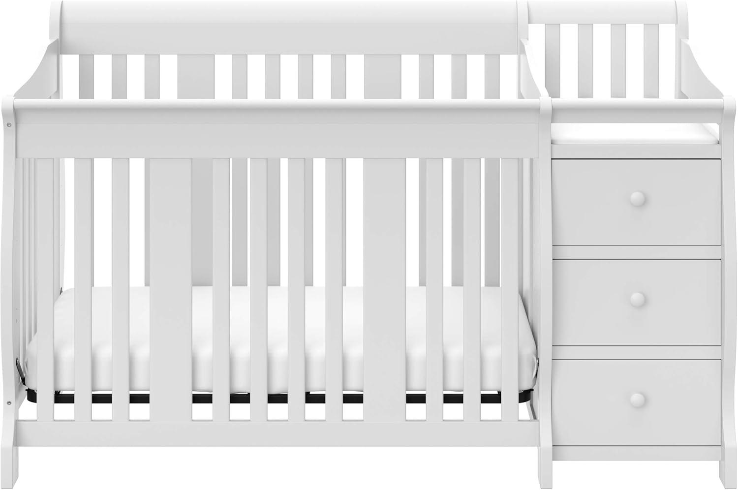 imageStorkcraft Portofino 5in1 Convertible Crib ampamp Changer White GREENGUARD Gold Certified Fits Standard Crib Mattress Converts to Toddler Bed and Full Bed 4 Adjustable Mattress HeightsWhite