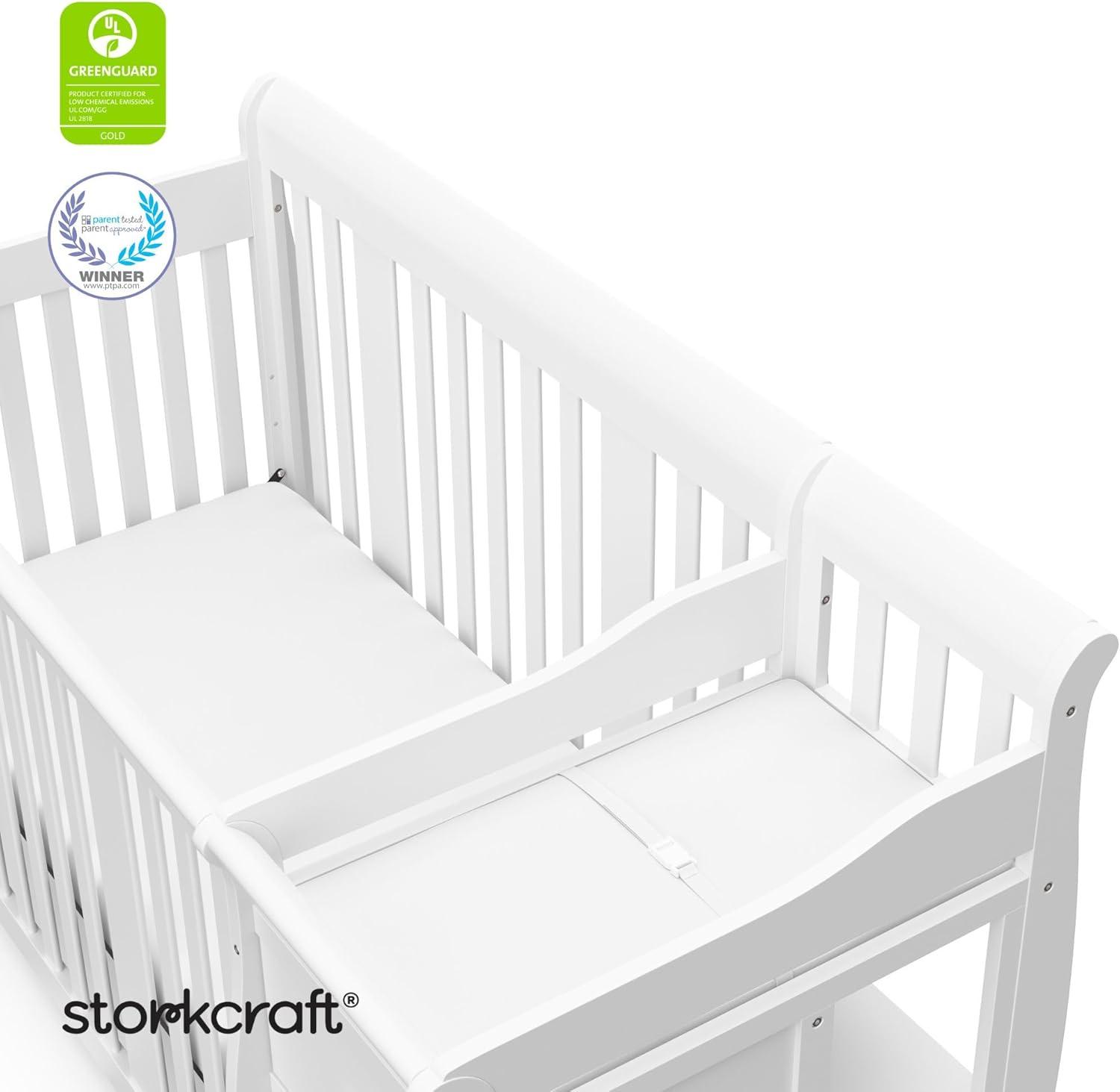 imageStorkcraft Portofino 5in1 Convertible Crib ampamp Changer White GREENGUARD Gold Certified Fits Standard Crib Mattress Converts to Toddler Bed and Full Bed 4 Adjustable Mattress HeightsWhite