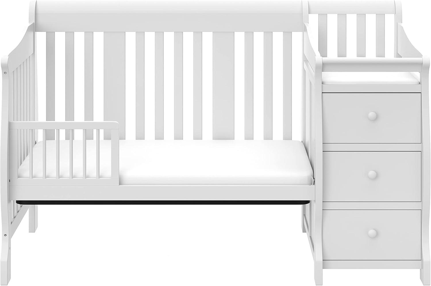 imageStorkcraft Portofino 5in1 Convertible Crib ampamp Changer White GREENGUARD Gold Certified Fits Standard Crib Mattress Converts to Toddler Bed and Full Bed 4 Adjustable Mattress HeightsWhite