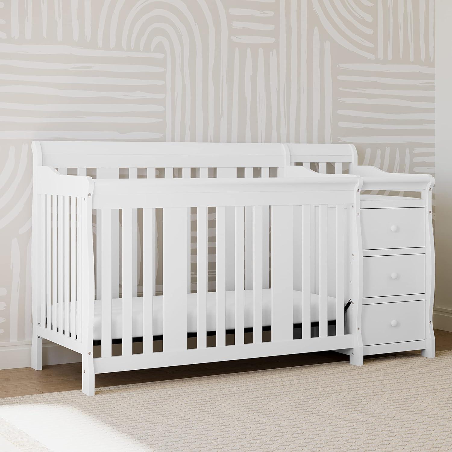 imageStorkcraft Portofino 5in1 Convertible Crib ampamp Changer White GREENGUARD Gold Certified Fits Standard Crib Mattress Converts to Toddler Bed and Full Bed 4 Adjustable Mattress HeightsWhite