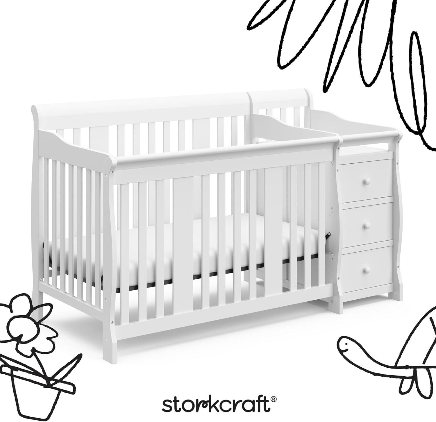 imageStorkcraft Portofino 5in1 Convertible Crib ampamp Changer White GREENGUARD Gold Certified Fits Standard Crib Mattress Converts to Toddler Bed and Full Bed 4 Adjustable Mattress HeightsWhite