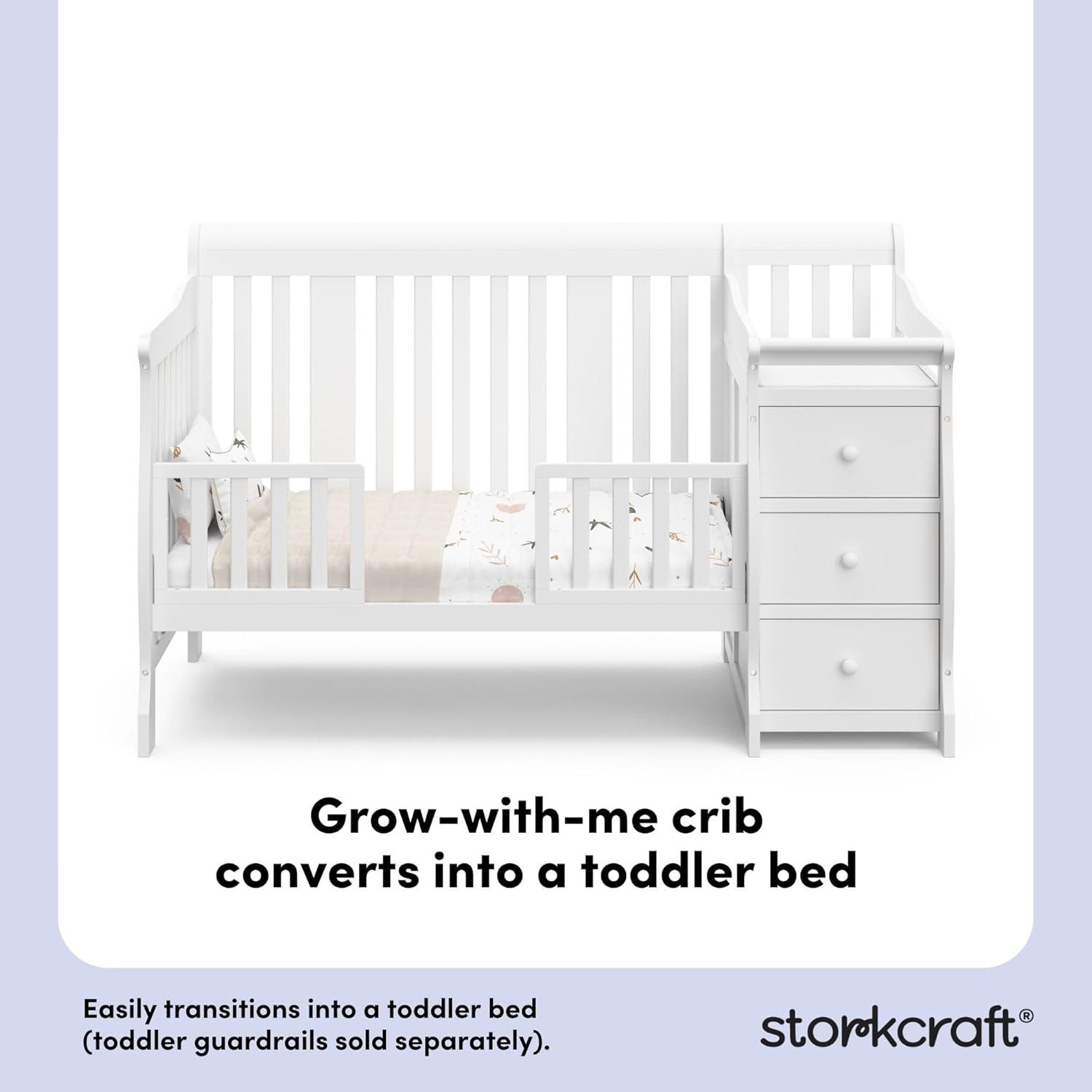 imageStorkcraft Portofino 5in1 Convertible Crib ampamp Changer White GREENGUARD Gold Certified Fits Standard Crib Mattress Converts to Toddler Bed and Full Bed 4 Adjustable Mattress HeightsWhite