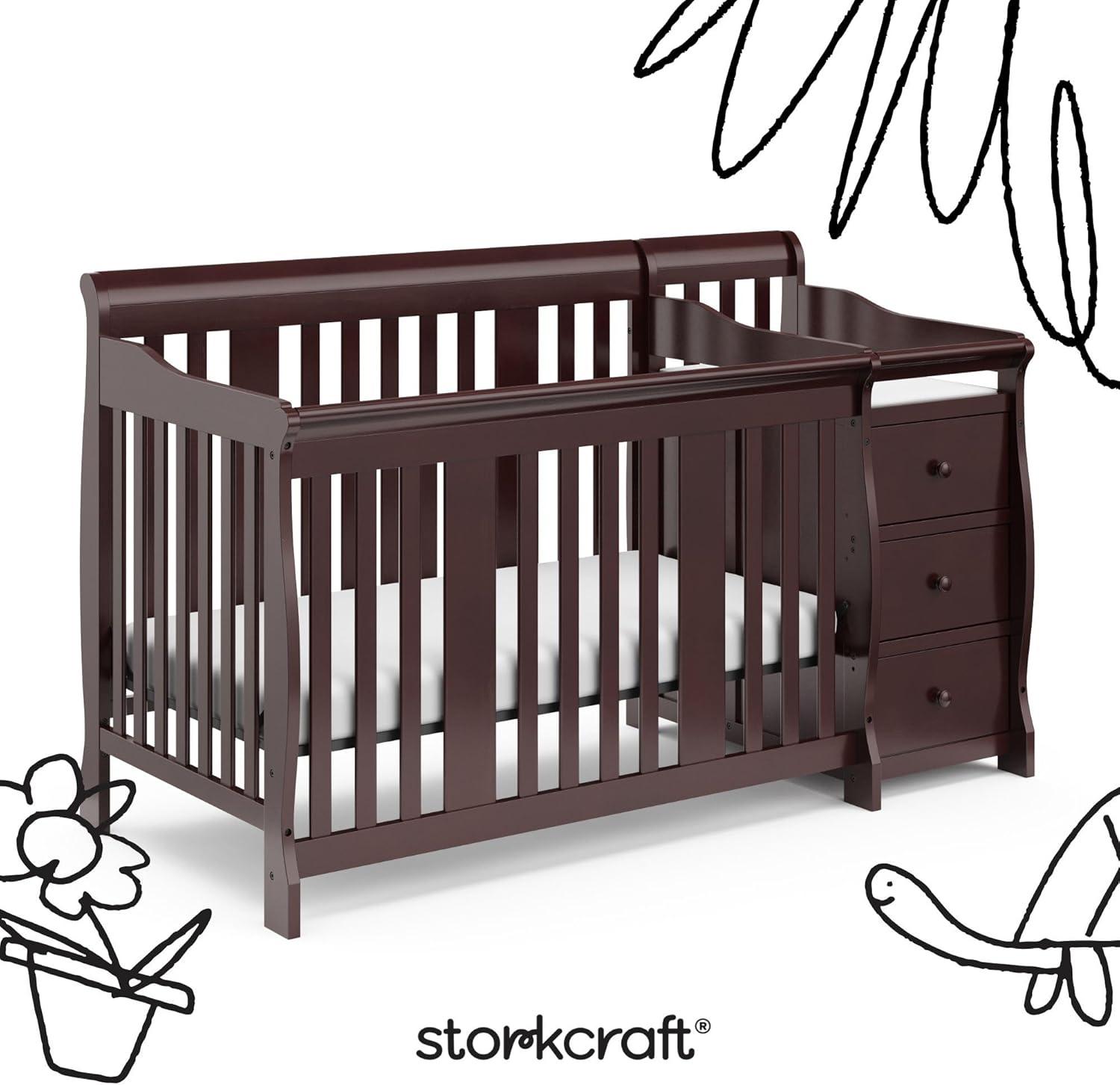 imageStorkcraft Portofino 5in1 Convertible Crib ampamp Changer White GREENGUARD Gold Certified Fits Standard Crib Mattress Converts to Toddler Bed and Full Bed 4 Adjustable Mattress HeightsEspresso