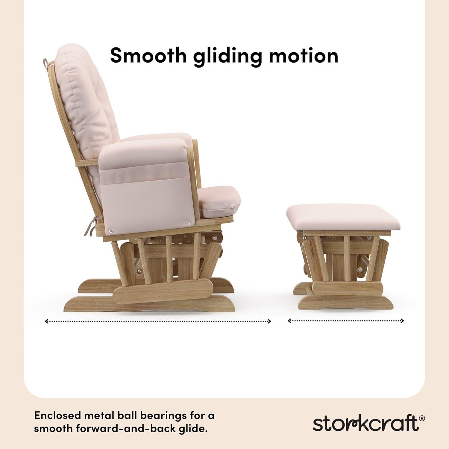 imageStorkcraft Premium Hoop Glider ampamp Ottoman NaturalBeige GREENGUARD Gold Certified Nursery Glider Solid Wood Craftsmanship SmoothGliding Nursery Chair and Ottoman AwardWinningNaturalPink