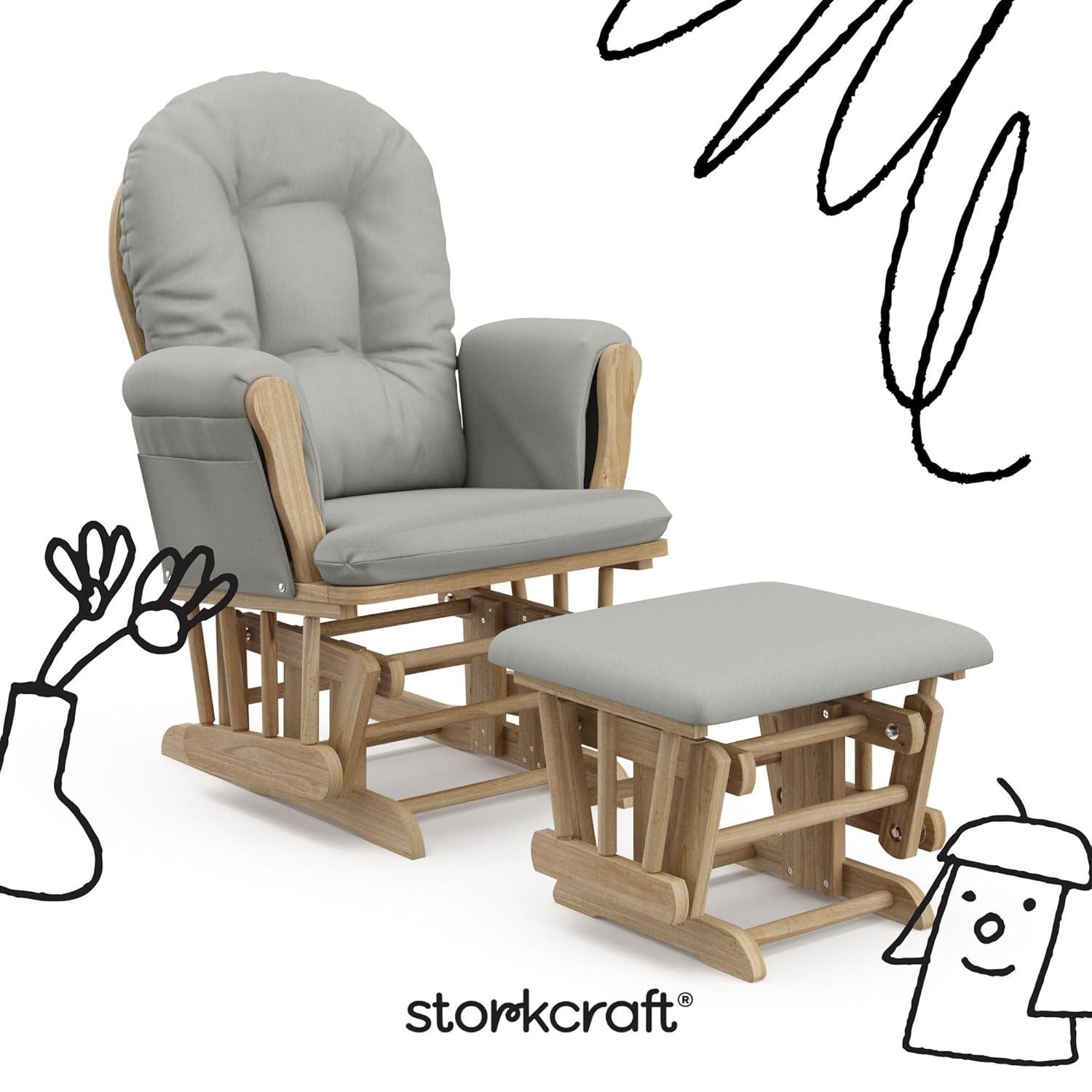 imageStorkcraft Premium Hoop Glider ampamp Ottoman NaturalBeige GREENGUARD Gold Certified Nursery Glider Solid Wood Craftsmanship SmoothGliding Nursery Chair and Ottoman AwardWinningNaturalLight Gray