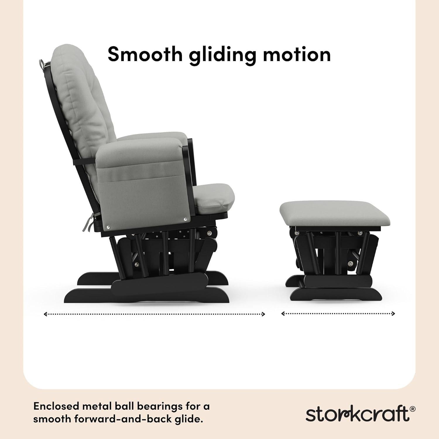 imageStorkcraft Premium Hoop Glider ampamp Ottoman NaturalBeige GREENGUARD Gold Certified Nursery Glider Solid Wood Craftsmanship SmoothGliding Nursery Chair and Ottoman AwardWinningBlackLight Gray