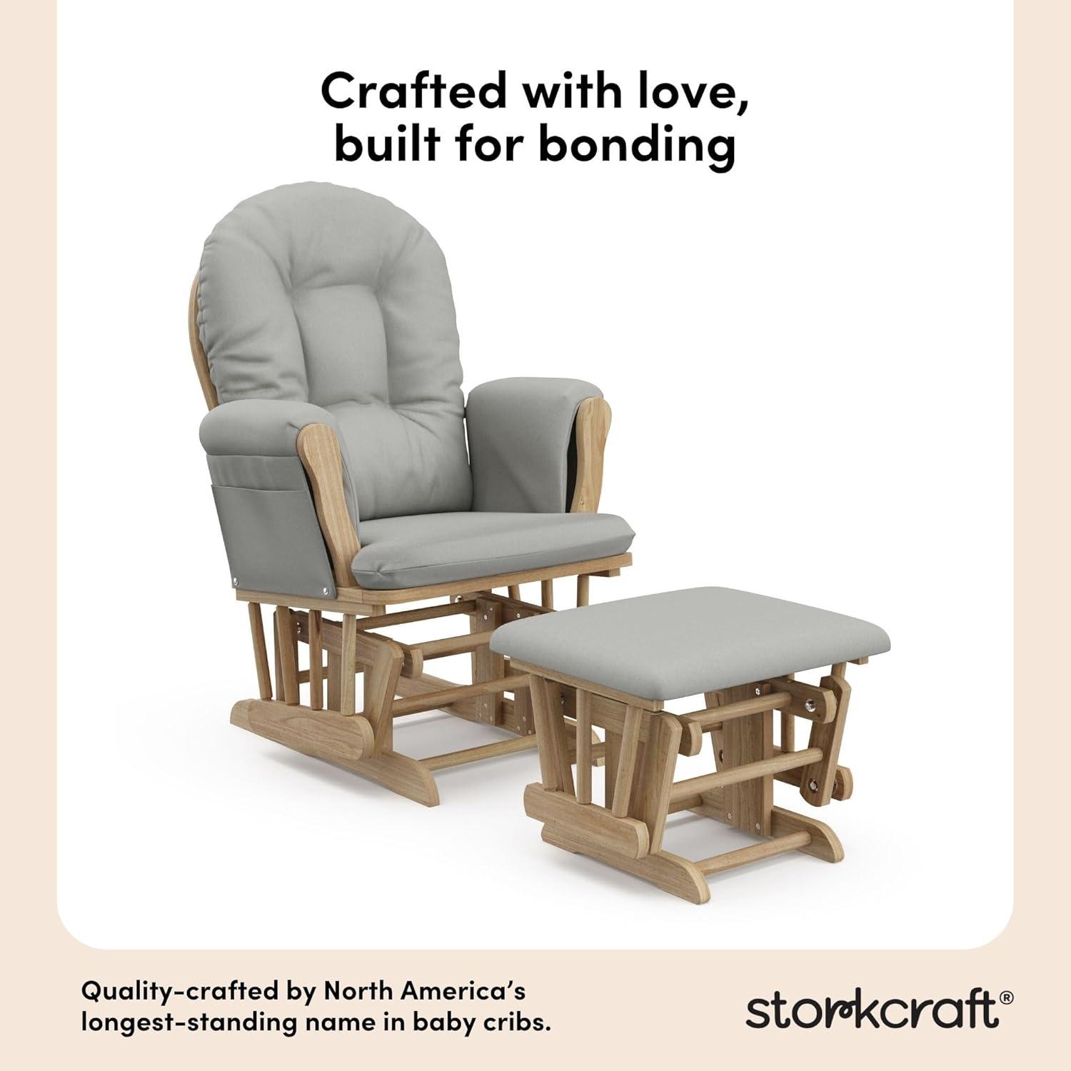 imageStorkcraft Premium Hoop Glider ampamp Ottoman NaturalBeige GREENGUARD Gold Certified Nursery Glider Solid Wood Craftsmanship SmoothGliding Nursery Chair and Ottoman AwardWinningNaturalLight Gray