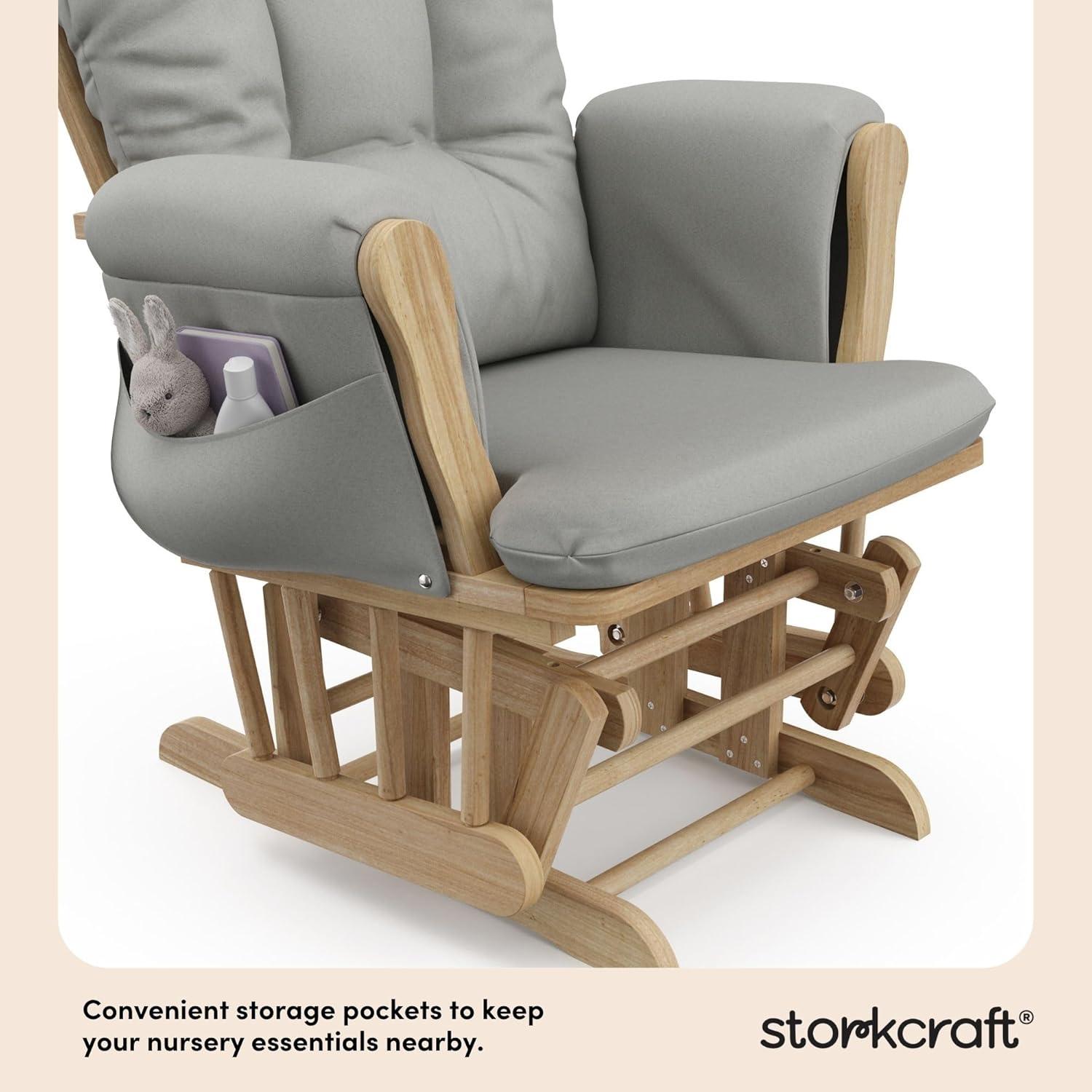 imageStorkcraft Premium Hoop Glider ampamp Ottoman NaturalBeige GREENGUARD Gold Certified Nursery Glider Solid Wood Craftsmanship SmoothGliding Nursery Chair and Ottoman AwardWinningNaturalLight Gray