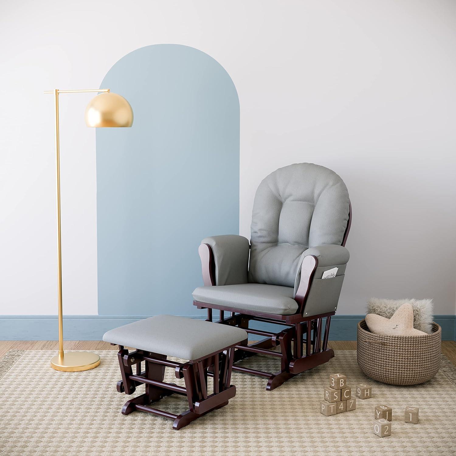 imageStorkcraft Premium Hoop Glider ampamp Ottoman NaturalBeige GREENGUARD Gold Certified Nursery Glider Solid Wood Craftsmanship SmoothGliding Nursery Chair and Ottoman AwardWinningEspressoLight Gray